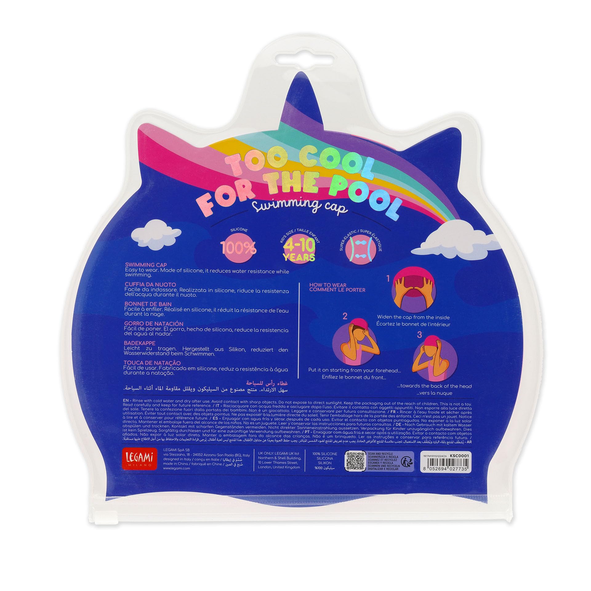 Legami Bonnet de Bain Fille Enfants 4-10 Ans Silicone Imperméable