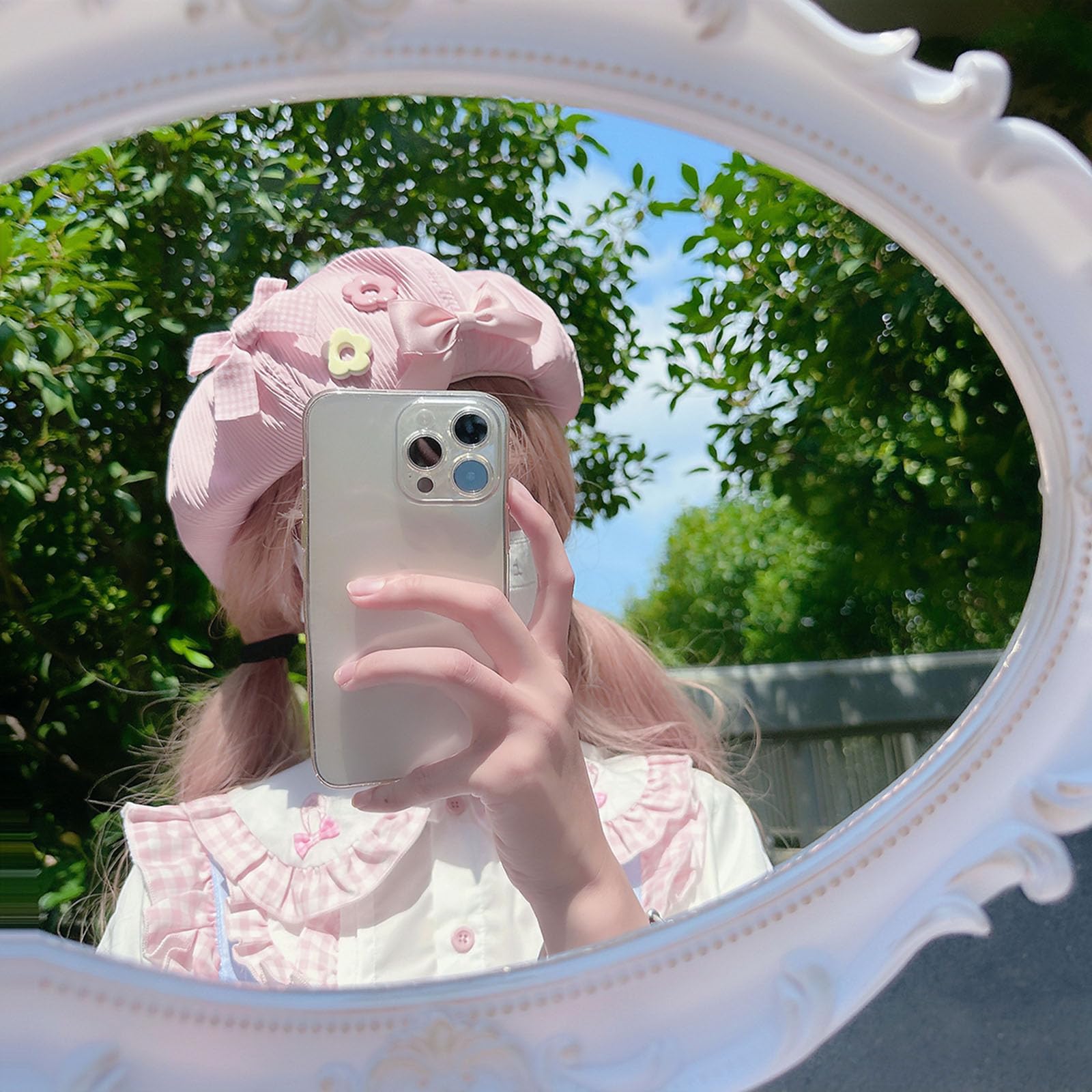 Cuteighteen Women's Berets French Lolita Kawaii Bow Painters Beret Cap Girls Y2k Preppy Artist Trendy Beanie Hat (Pink)