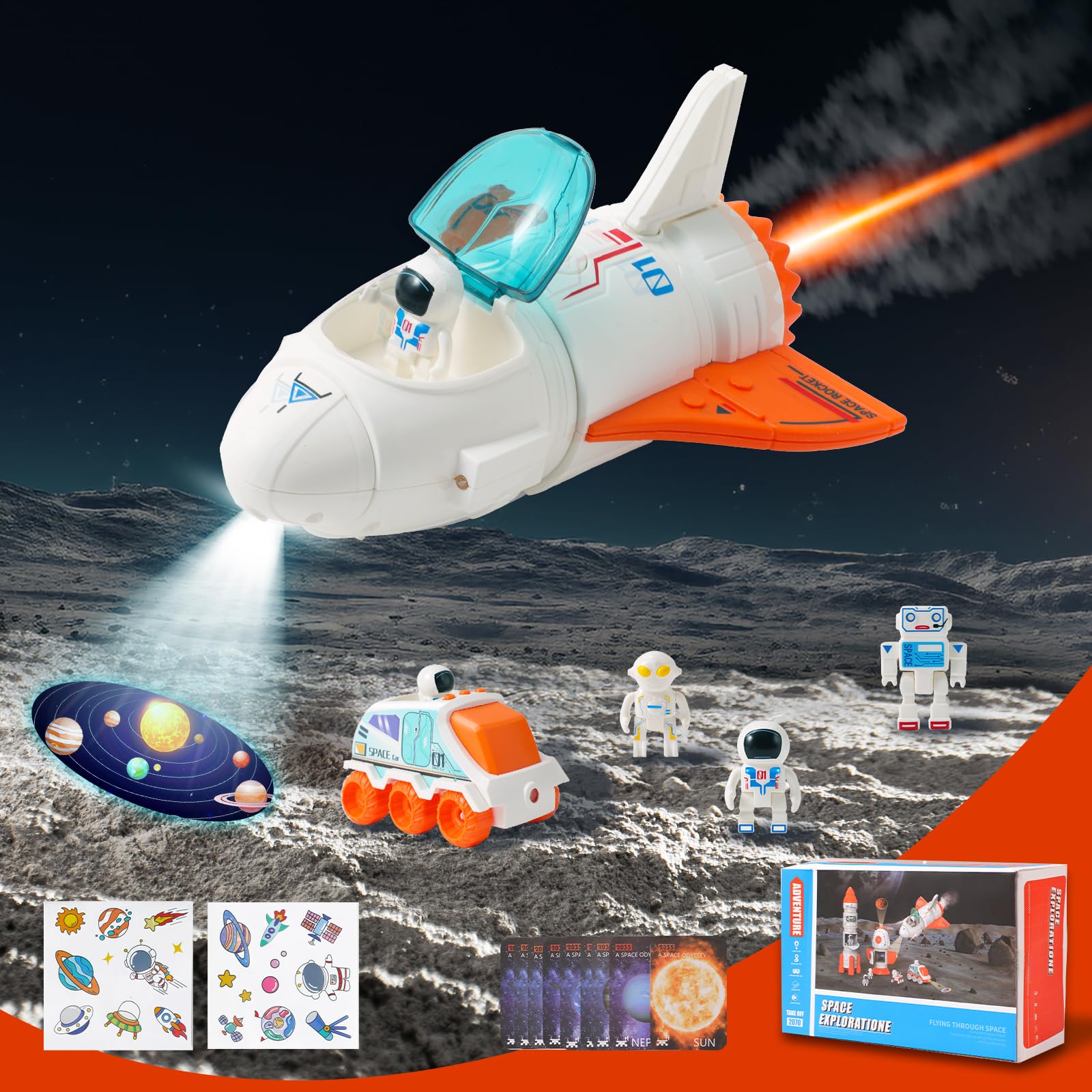 HILKKET Space Rocket Toy for Children, Space Shuttle Model with Projection Lamp, Space Mission Spaceship, STEM Air Spaceflight Building Kit, Educational Toy for 3 4 5 6 7 8 9 Years