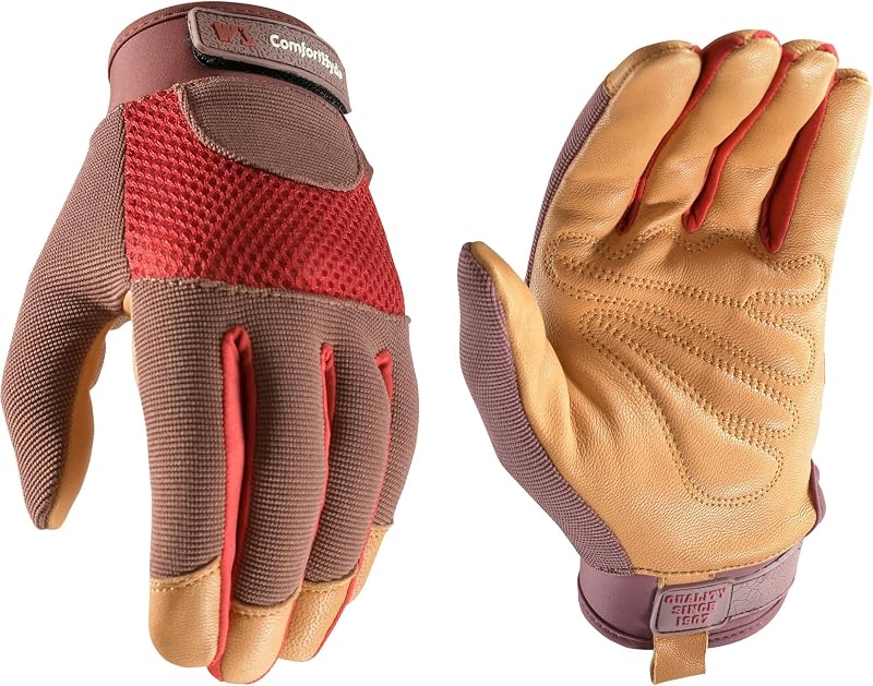 Wells Lamont Guantes de jardinería híbridos de cuero ComfortHyde, transpirables, para mujer, talla mediana (7872M)