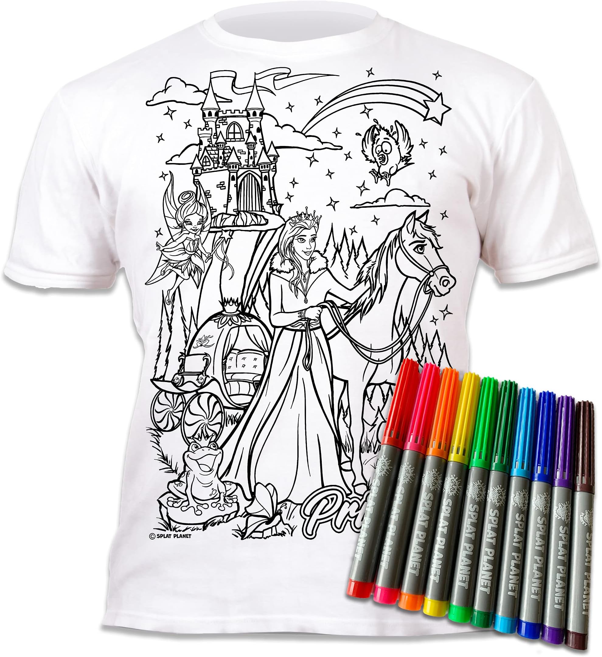 Colour-in Princess Fairytale T-Shirt with 10 Non-Toxic Washable Magic Pens - Colour Your Own, Colour-in and Wash Out T-Shirt