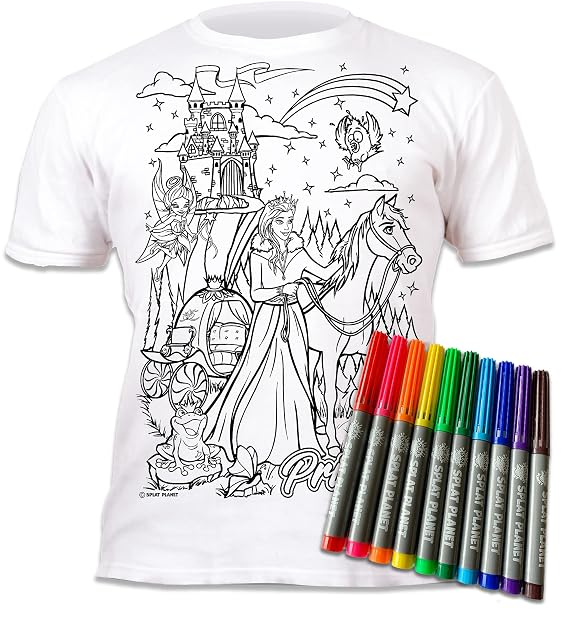 Splat Planet Camiseta mágica para Colorear Princess con 10 rotuladores mágicos Lavables. Colorea tu Camiseta