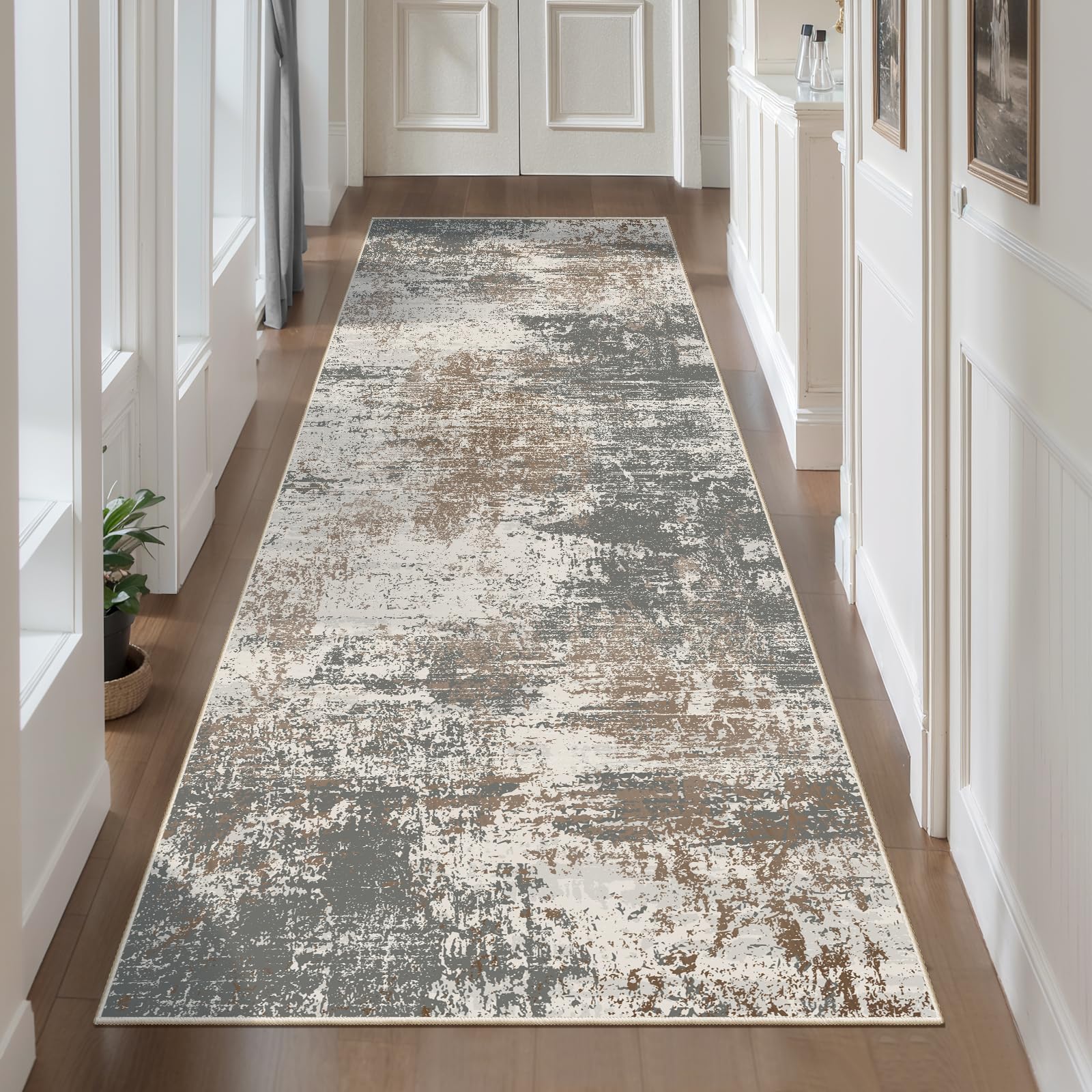 Ciicool 2'6"x8' Runner Rug for Hallway, Modern Abstract Washable Rug Brown