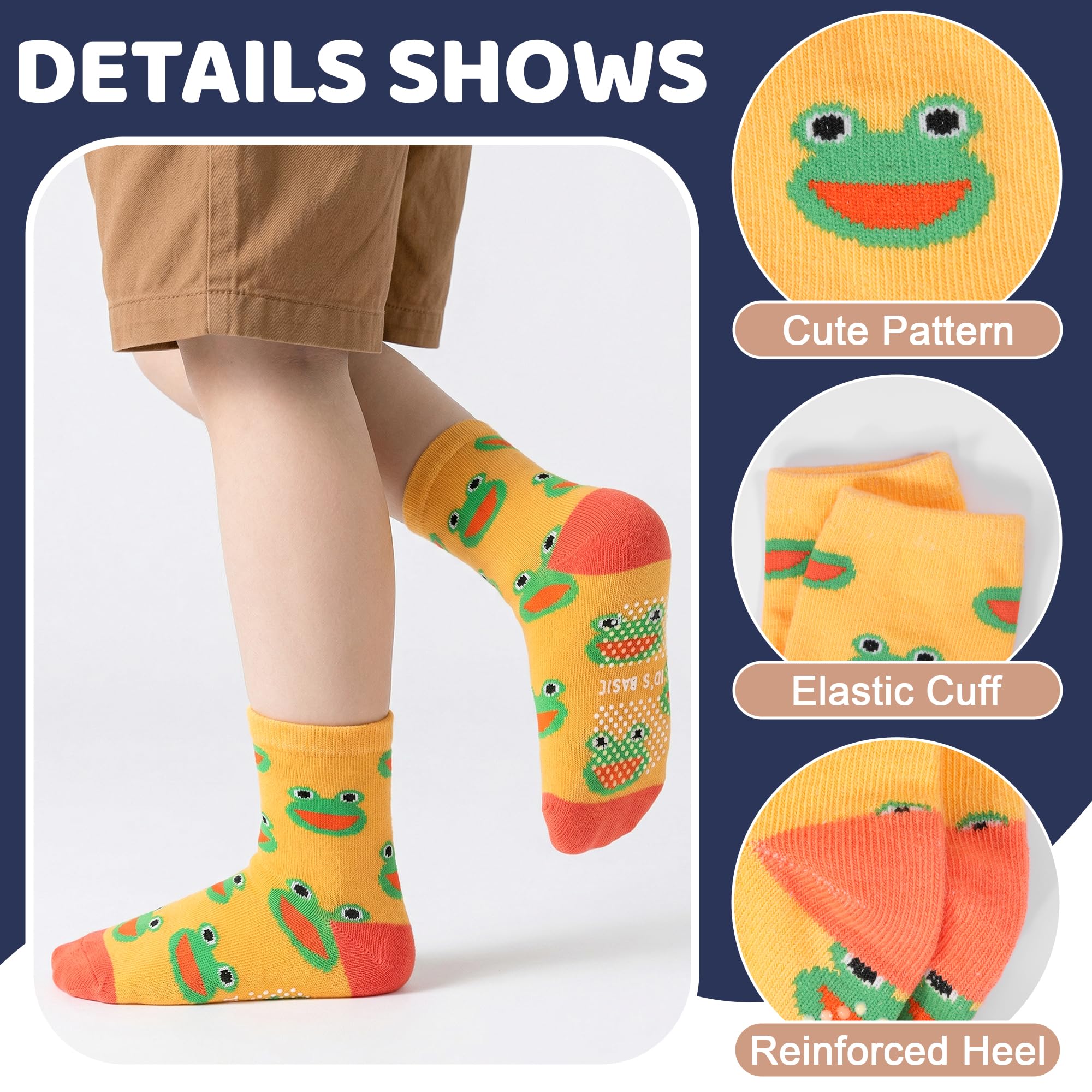 SkiBeaut Rutschfeste Socken für Kleinkinder, Jungen, Mädchen, griffige Kindersocken mit Greifern für 1–7 Jahre, 12 Paar