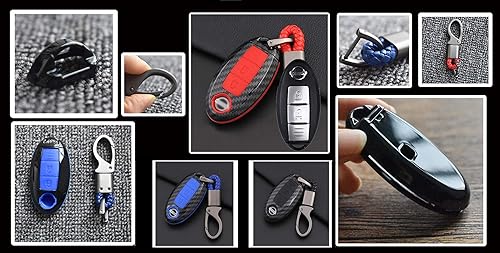 Miniatura 2 de ontto Funda para llave con llavero de fibra de carbono compatible con Nissan, Negro -
