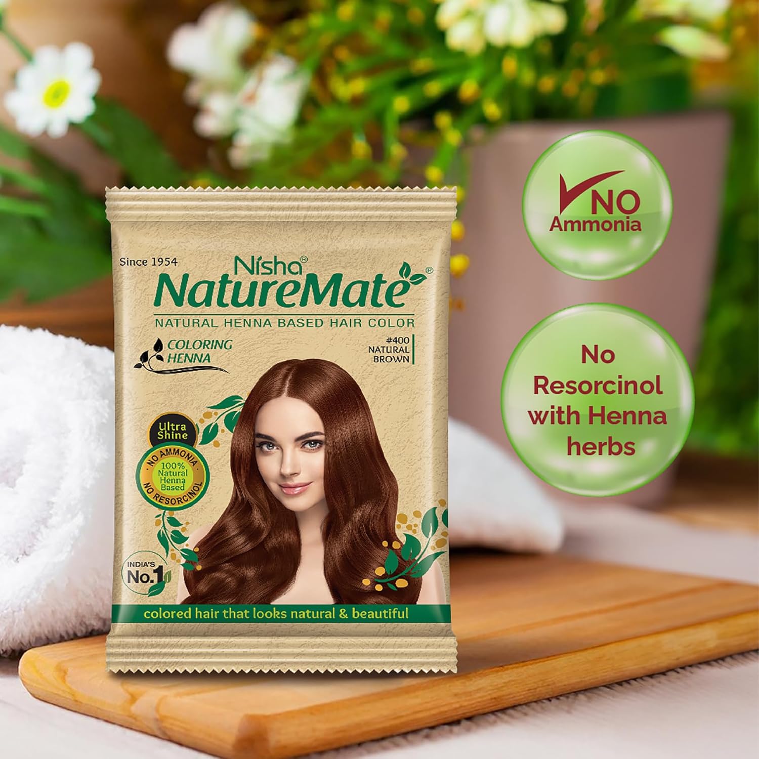Nisha Nature Mate Henna-Based Hair Color Powder 10g Sachet Pack of 10 - Natural Brown | No Ammonia, No Harmful Chemicals | Ideal for Healthy, Long-Lasting Hair Color