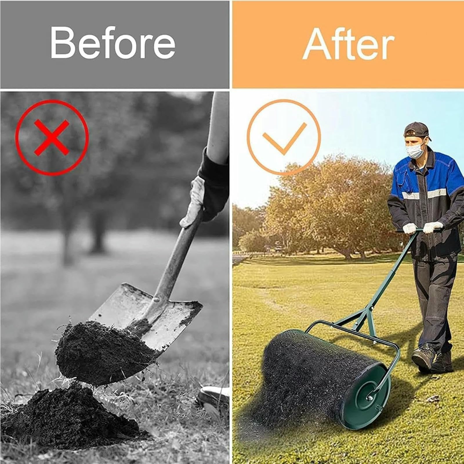 Esparcidor de abono de jardín, distribuidor de malla de metal ligero, resistente al óxido, esparcidor de turba para césped y jardín, ideal para distribución uniforme de compostaje