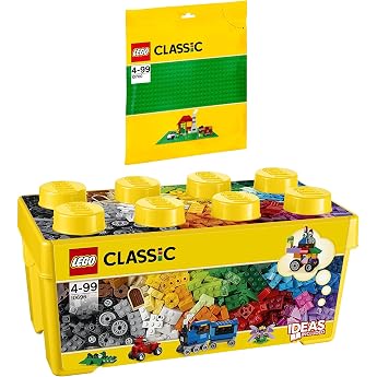 Lego Classic 10696 10700 Building Block Box + Green Base Plates, Set of 2