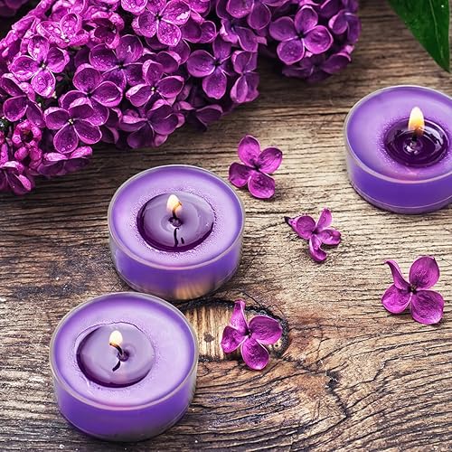 Miniatura 3 de Velas perfumadas de lavanda, 30 paquetes de velas de té de cera de soja morada, 4-5 horas de tiempo de combustión para mesa de cena, fiestas de