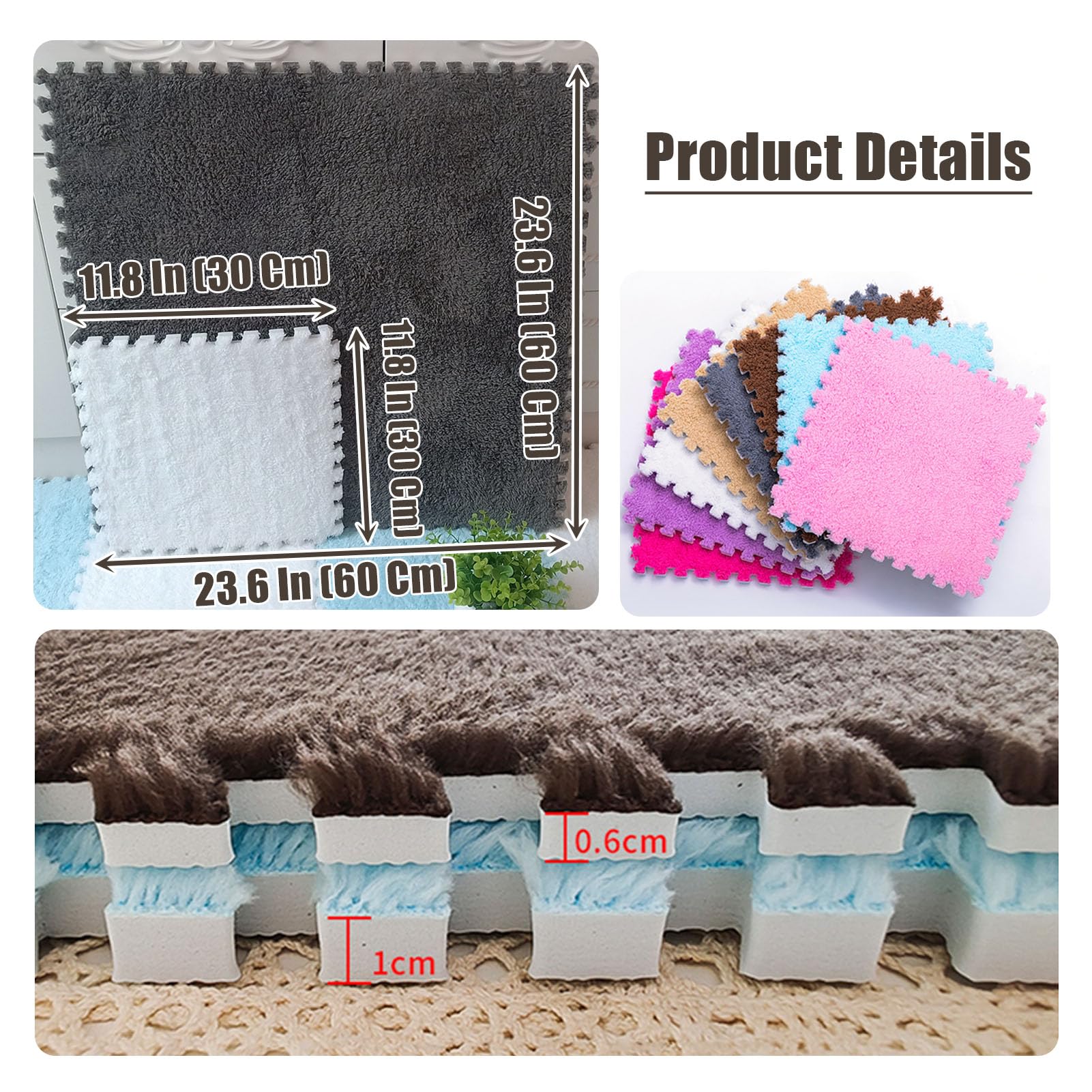 Tapete De Juegos Extra Grande De 12 Y 24 Pulgadas Con Borde, Tapete De Espuma De Rompecabezas De Felpa, Losetas De Alfombra Entrelazadas Suaves, 120,150 Y 200 Piezas (Tamaño: 24 X 24 X 0,39 Pulgadas