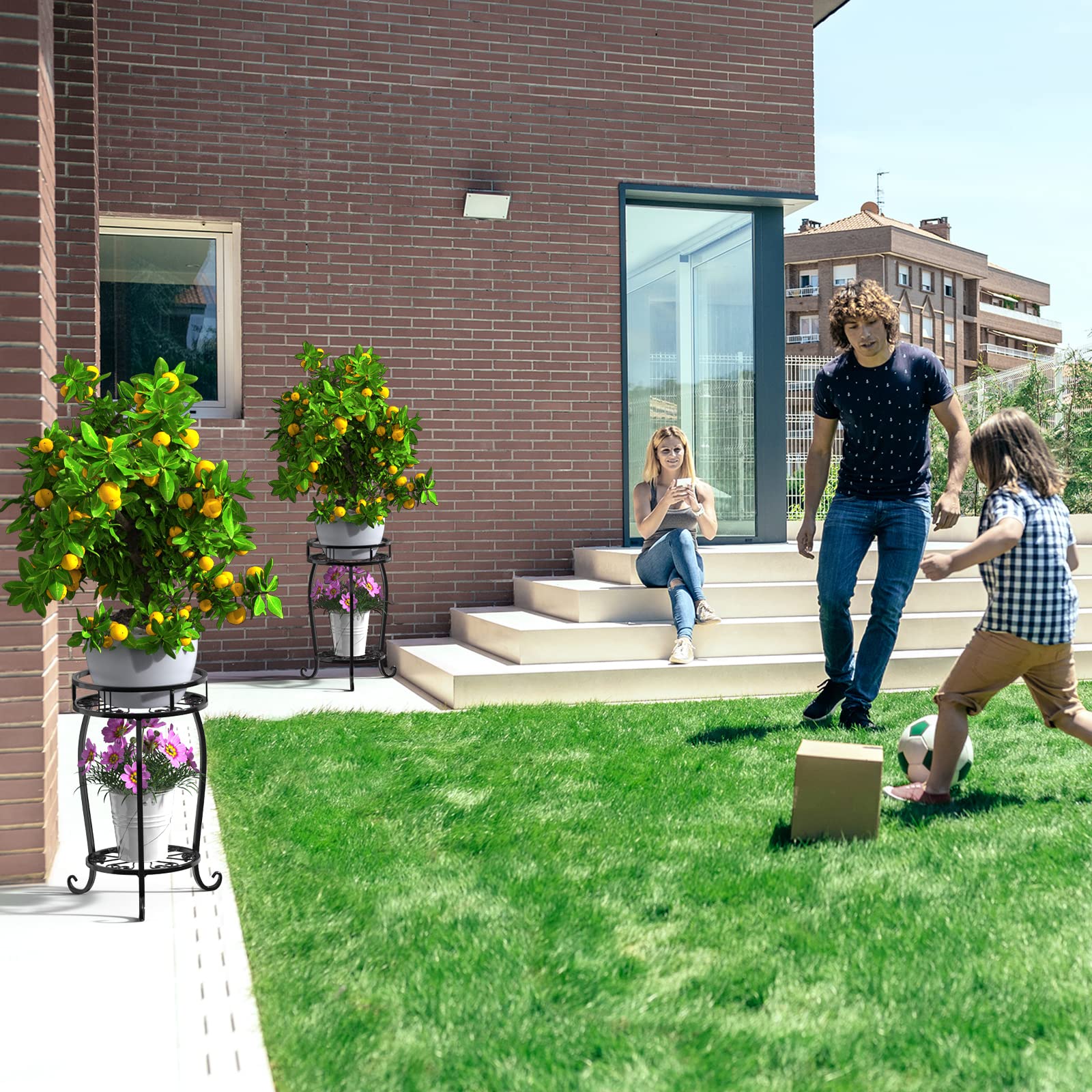 STLOVe® Supports de pots de fleurs, 2 Pack Support à Plantes en Métal, 2 Niveaux Présentoir de Pot Moderne, Étagères à Fleurs Jardinière, Plant Tabouret de Fleur, Intérieur Extérieur Jardin