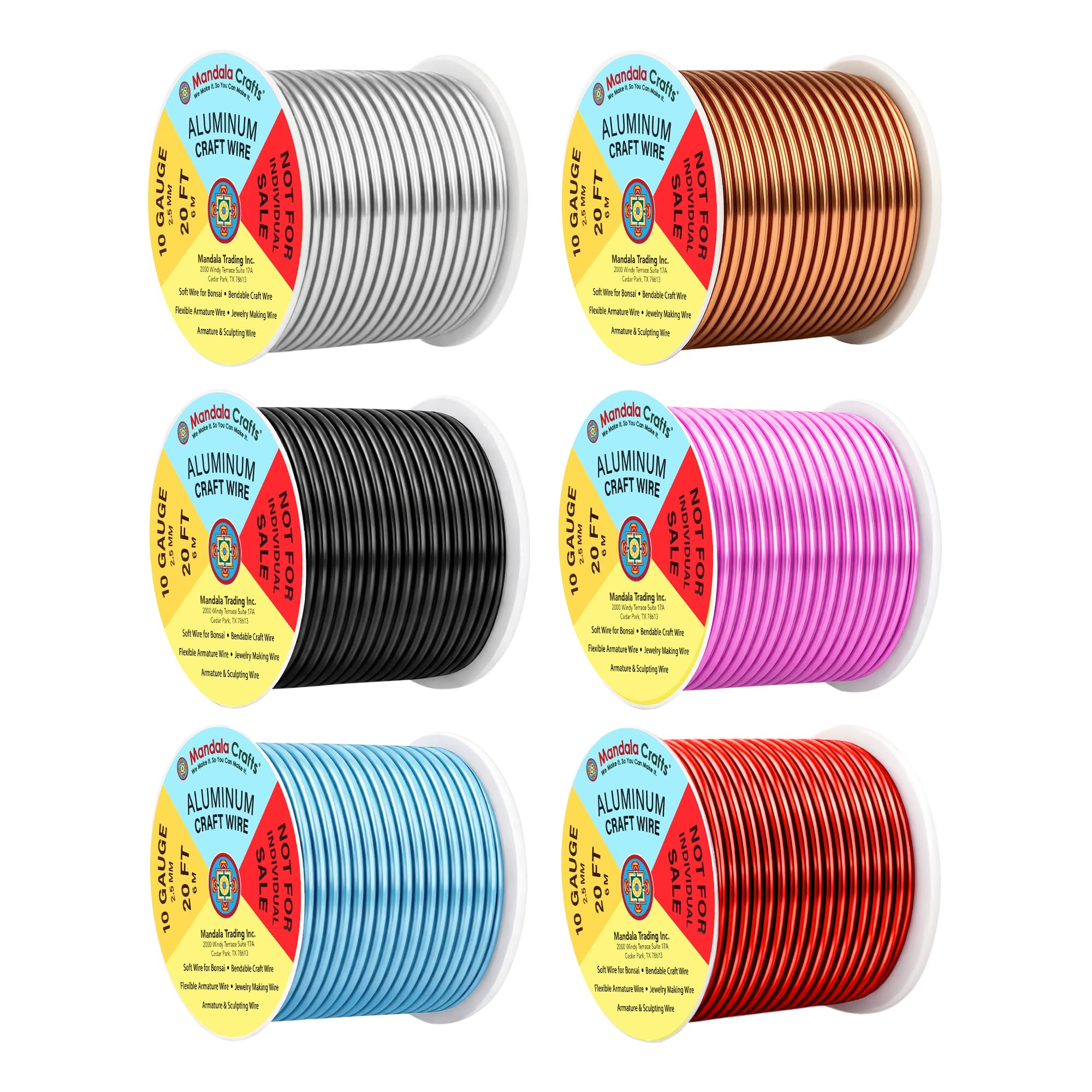 Mandala Crafts 10 GA Red Copper Black Assorted Anodized Aluminum Craft Wire