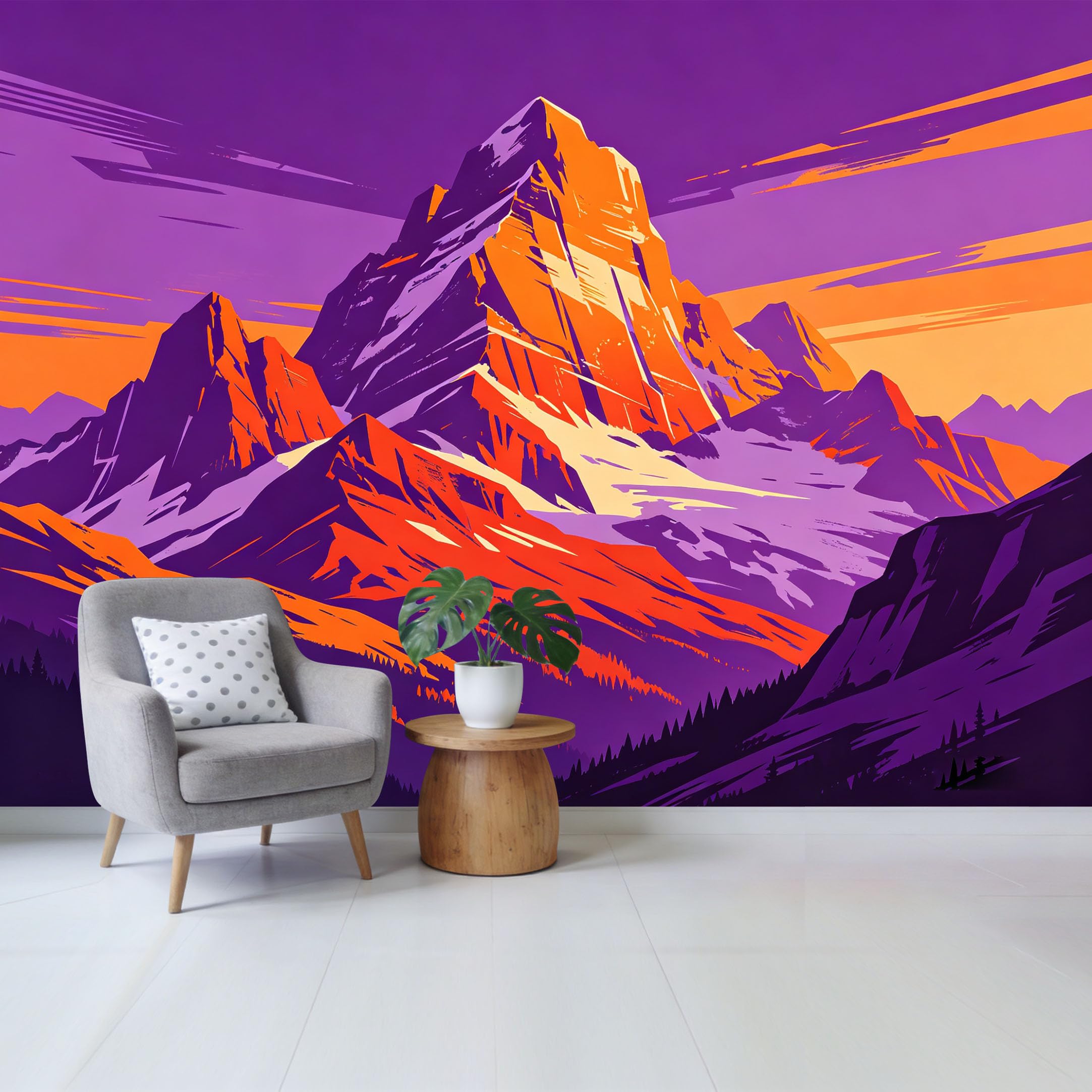 Custom Size Wall Mural Vibrant Sunset Mountain Peaks Abstract Modern Landscape Art SelfAdhesive Wall Fabric Removable Wallpaper for Home Office Decor