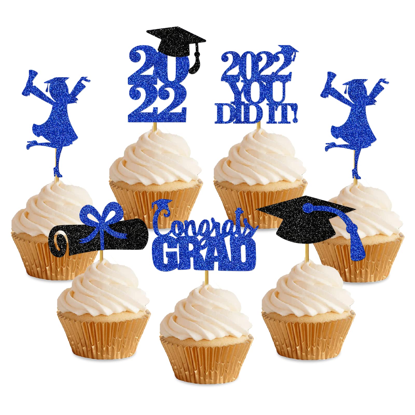 Buy MZ.ogm Glitter Blue Graduation Cupcake Toppers 2022, Class of 2022