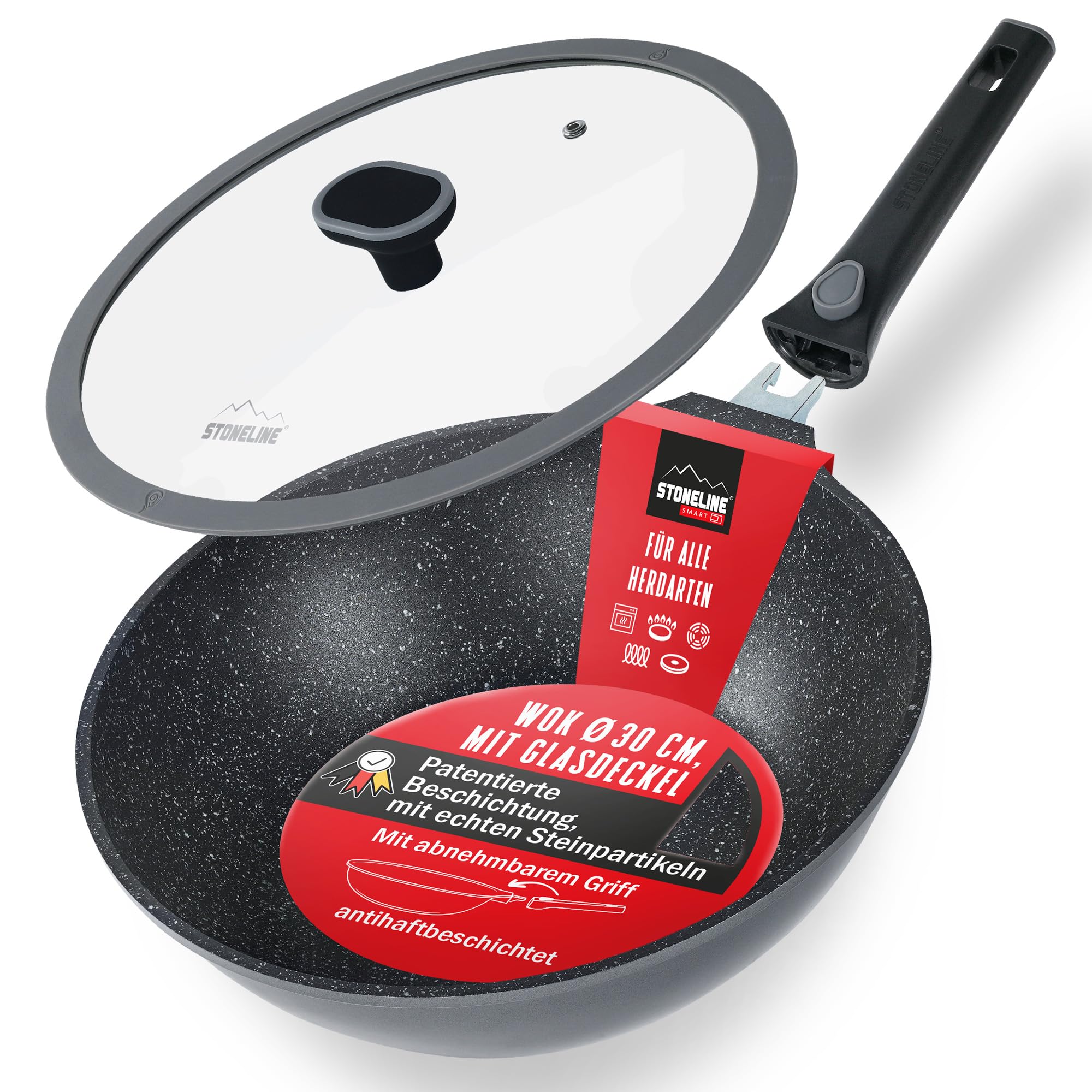 STONELINE SMART Poêle Wok 30 cm, antiadhésif, poignée amovible