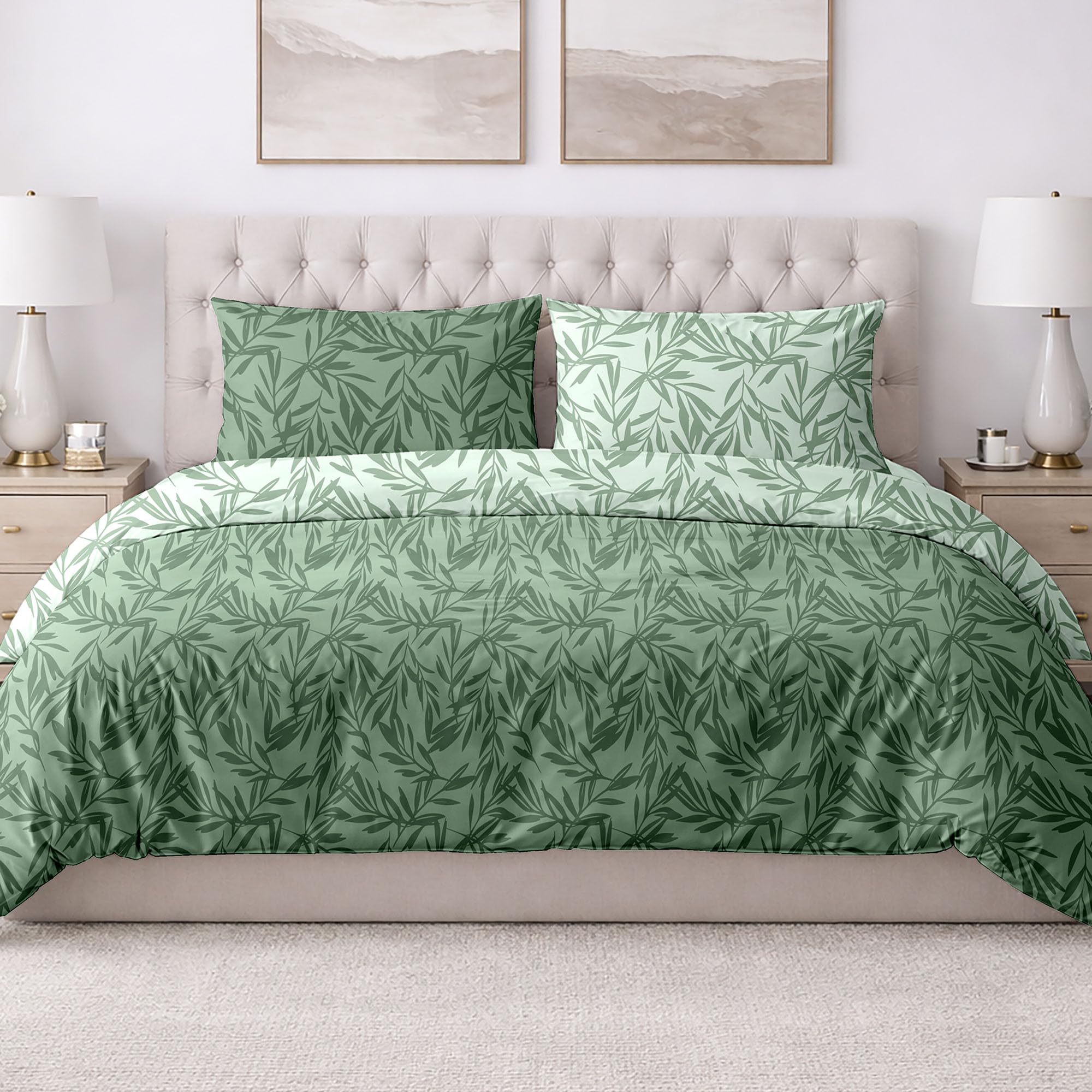 Set Copripiumino Matrimoniale, 1 Lenzuolo a Sacco Double 250x200 cm e 2 Federe Double 50x80 cm - 100% Morbida e Resistente Microfibra Stampata di Alta Qualità (Vice Verde, Matrimoniale)