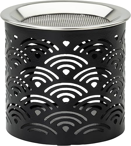 Miniatura 10 de Quemador de incienso de hierro negro con tamiz de altura de 3.15 pulgadas [hecho a mano] para quemar incienso con una vela de té