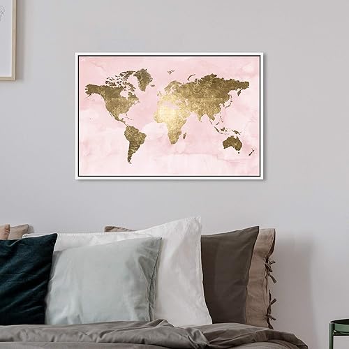 Miniatura 3 de The Oliver Gal Artist Co. Moderno 16 x 24 in, Blush Mapamundi, lienzo decorativo para pared, sala de estar, rosa