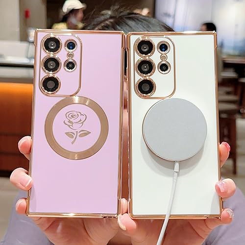 Miniatura 8 de XAYAH Funda ultra magnética para teléfono Samsung Galaxy S21 compatible con MagSafe, bonita funda de flor de rosa para mujer, cubierta de silicona