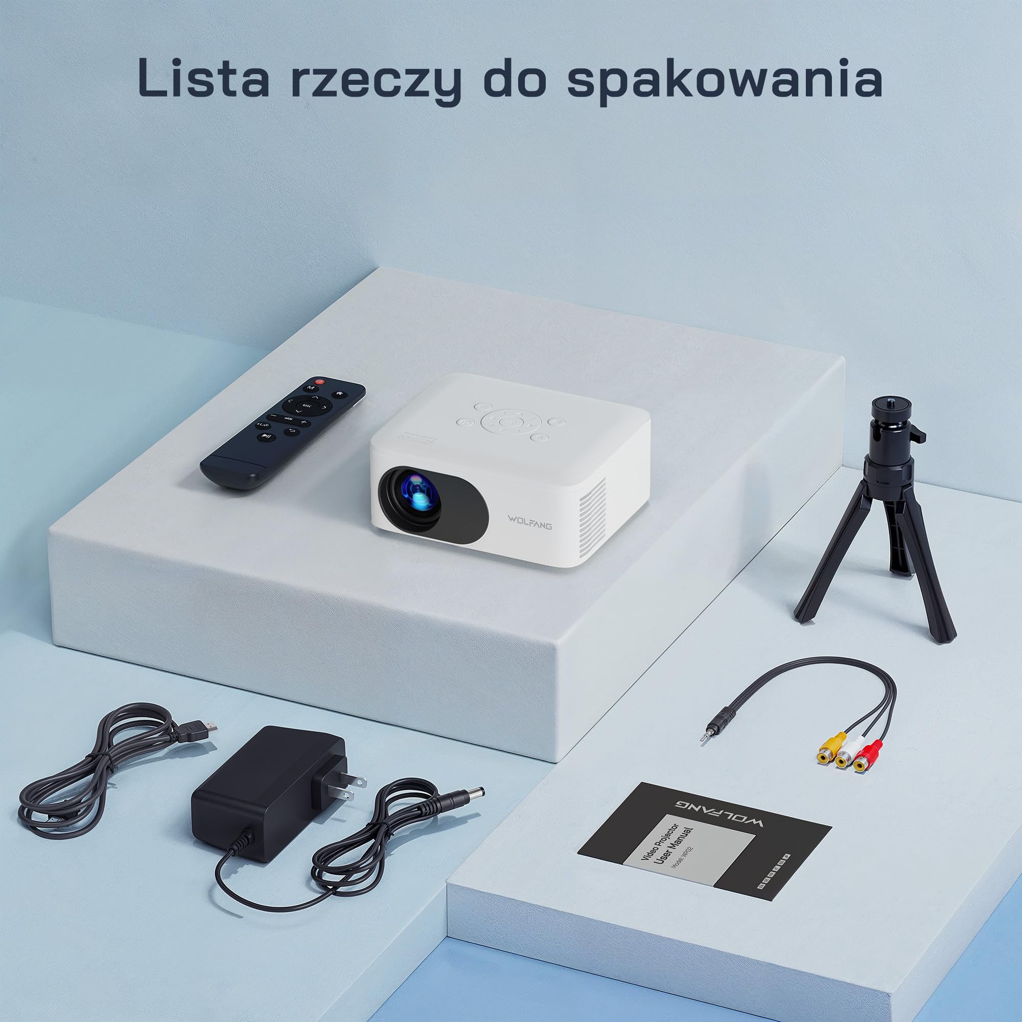 WOLFANG Mini projektor, ulepszony 1080P Full HD przenośny projektor telefoniczny, zewnętrzny projektor kina domowego kompatybilny z HDMI, USB, smartfonem, tabletem, komputerem, TV Stick, AV, kartą Mic