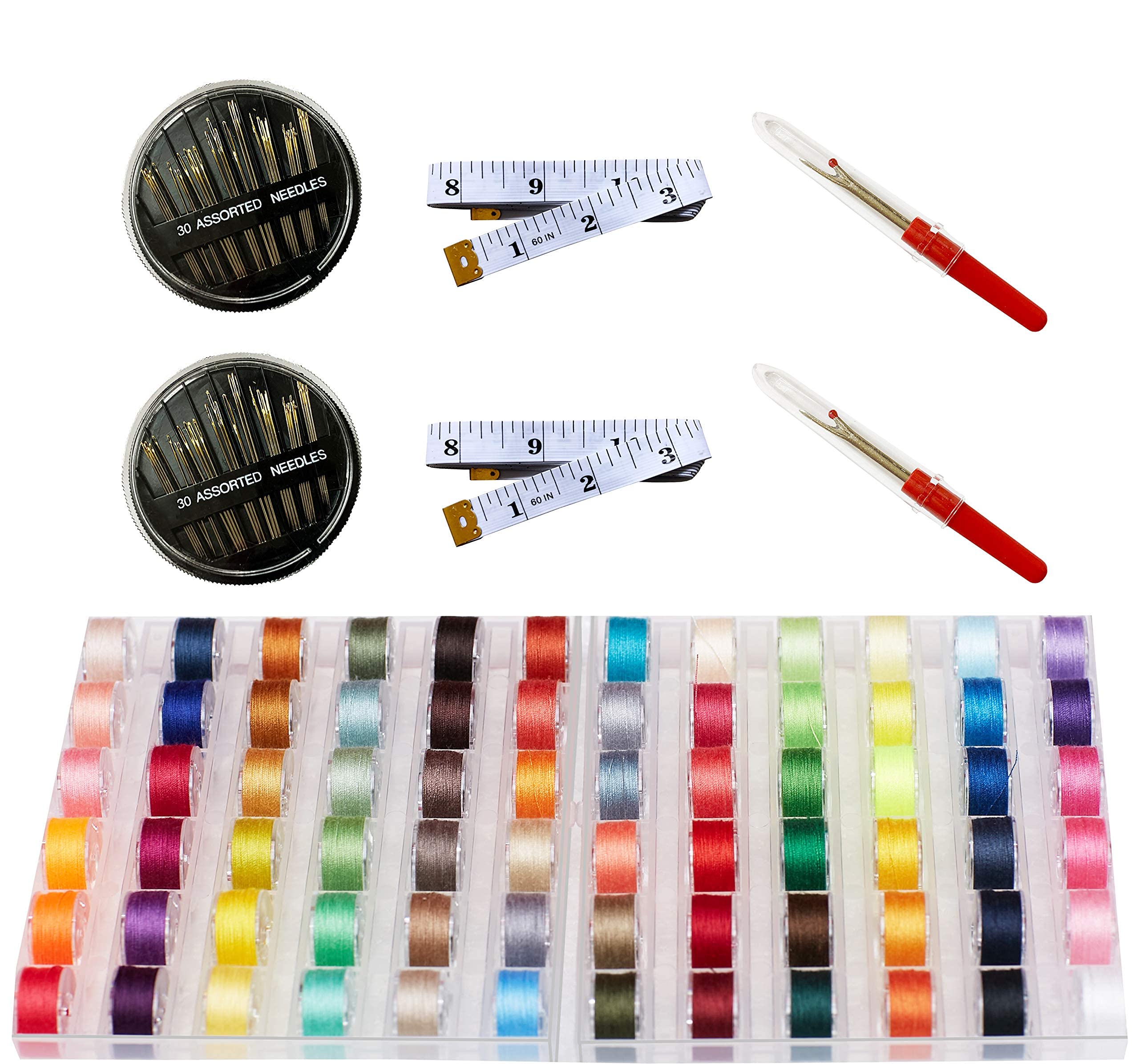 HimaPro 72 bobinas de colores surtidos con estuche de almacenamiento compatibles con Brother, Babylock, Janome y Singer, etc. (SA156), peso 40, viene con cinta métrica suave, agujas surtidas y