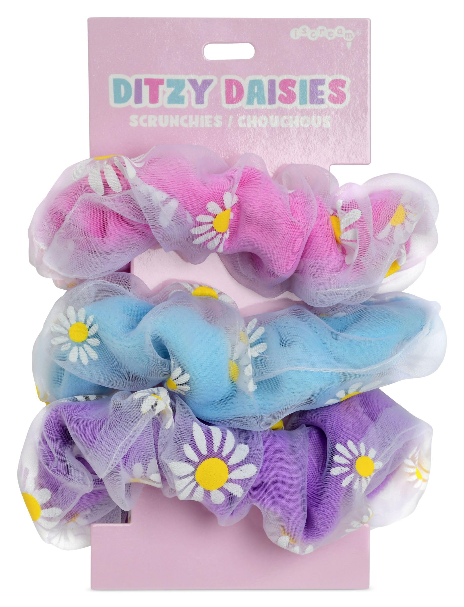 Sheer Floral Scrunchie Trio - Pink, Cream, Blue Tulle Scrunchie Trio – Locks & Mane main image 4