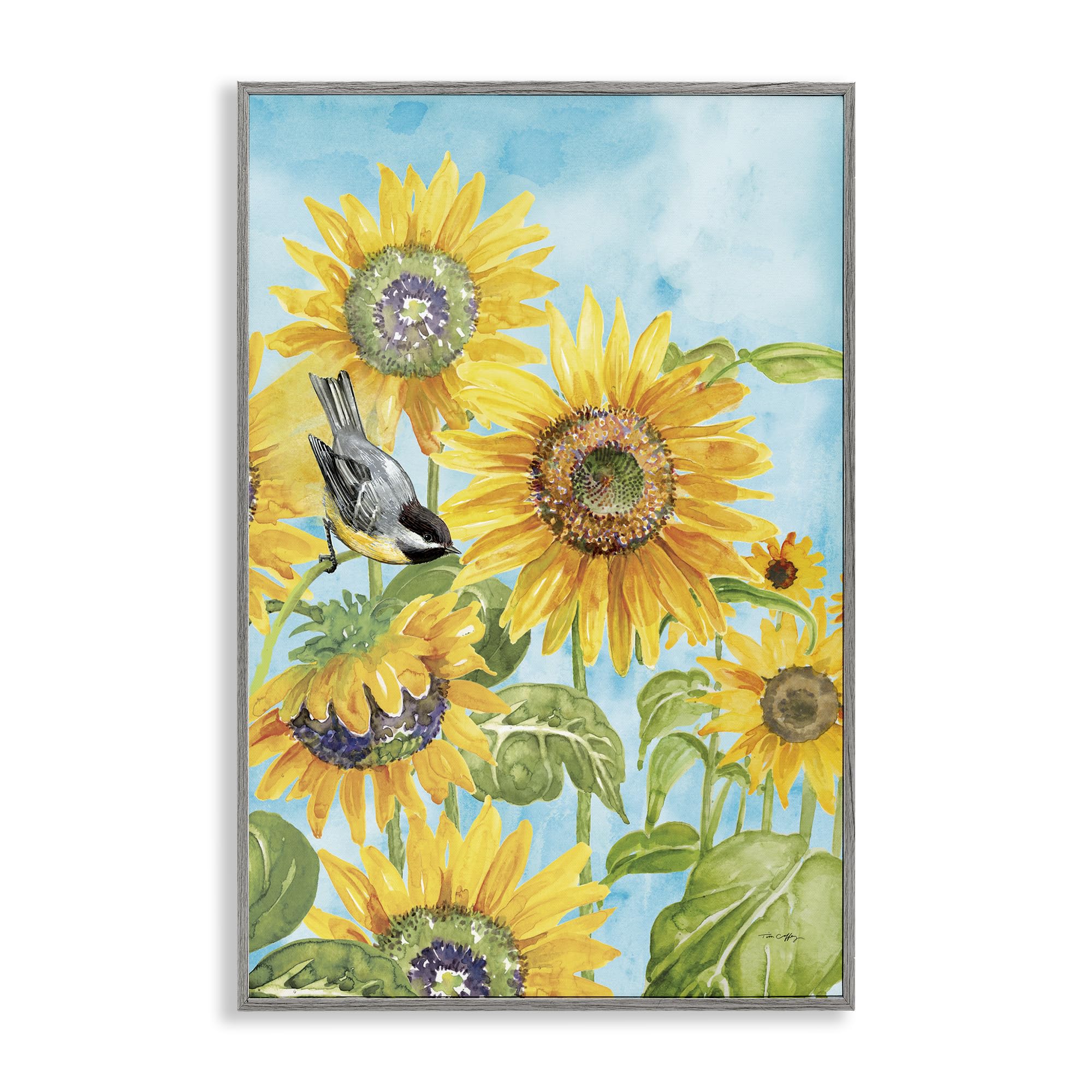 Stupell Industries 'Sunflower Honey Bird', Framed Giclee Art, Gray, 16 x 24 Inches, Easy to Hang and Sturdy, Made in USA, by Tim Coffey
