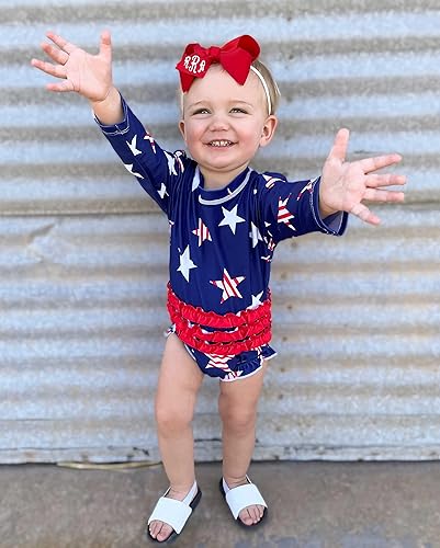 Vista 3 de ADUKIDE Traje de baño de manga larga con volantes y cremallera UPF 50+, ropa de playa de una pieza, talla 3-24 meses