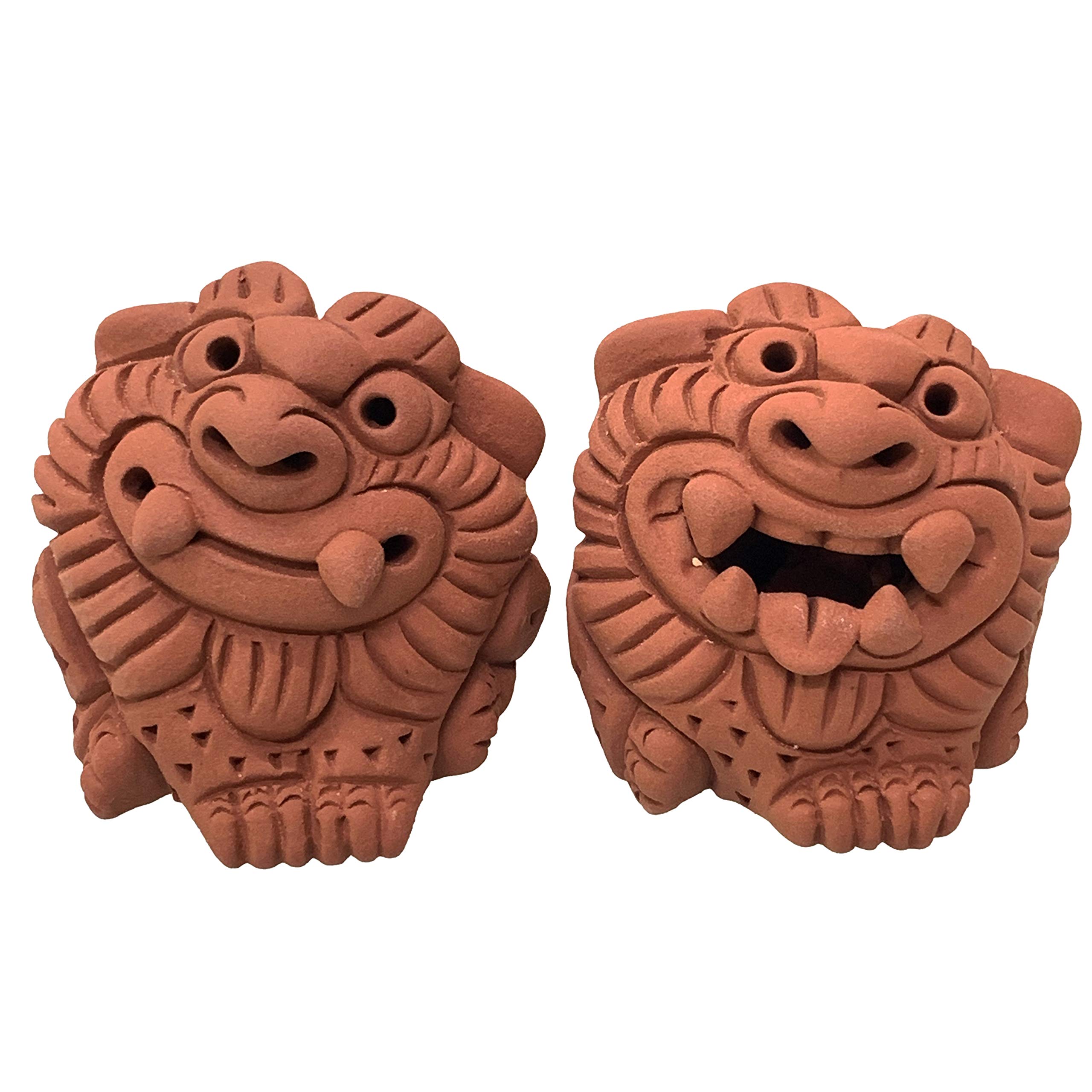 沖縄　シーサー一対セットR2 Amazon.co.jp: 沖縄土産 シーサー 置物 ミニ 玄関 ペア 素焼き