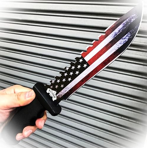 Cuchillo Bowie de hoja fija táctica militar de 12.5 con bandera estadounidense de Estados Unidos con funda para acampar al aire libre Pro táctico