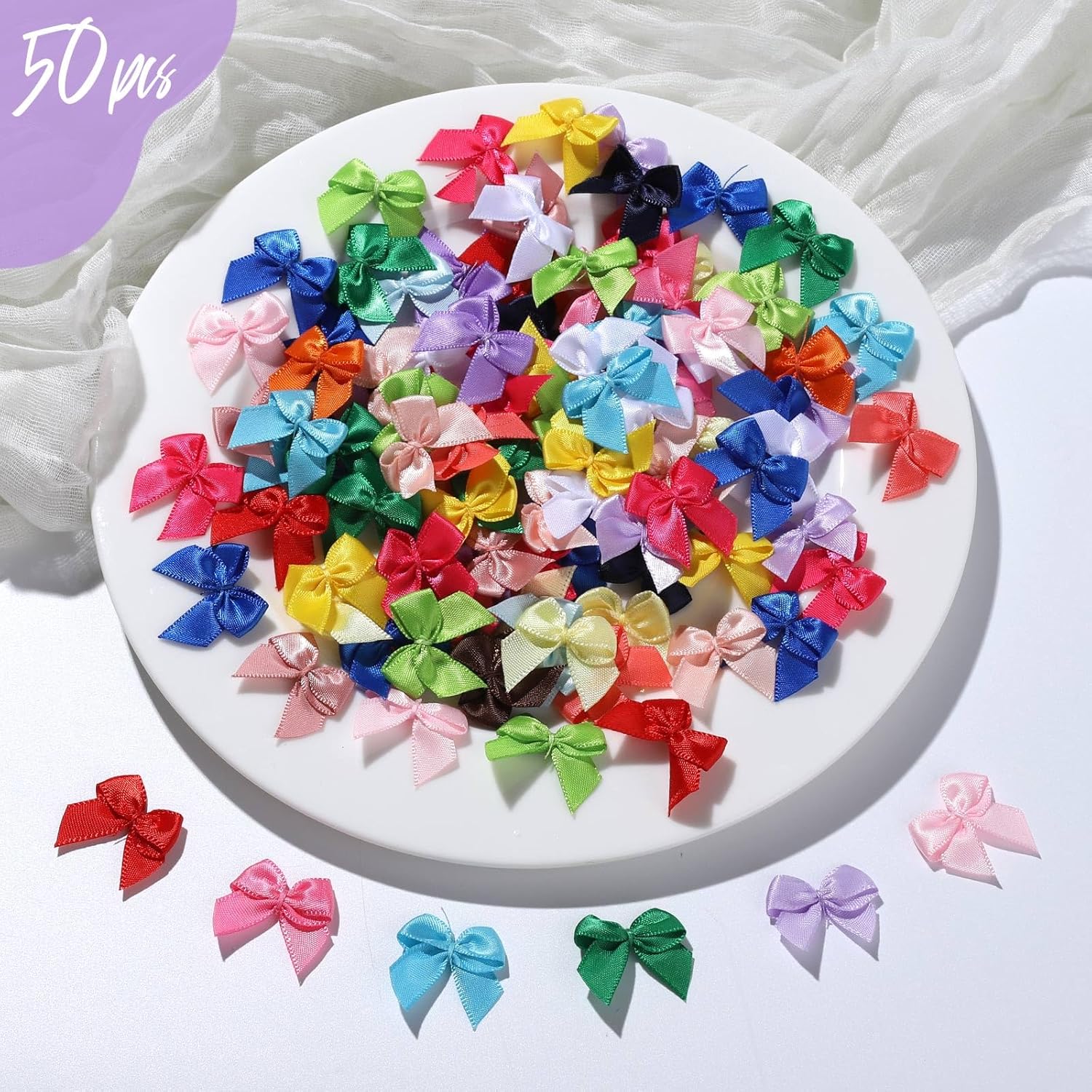 YGDZ 100PCS 1" Small Ribbon Bows, 20 Colors Tiny Satin Bows for DIY Cheer Pins, Wooden Clothes Pins, Balloons, Cake, Party Decor - Image 5