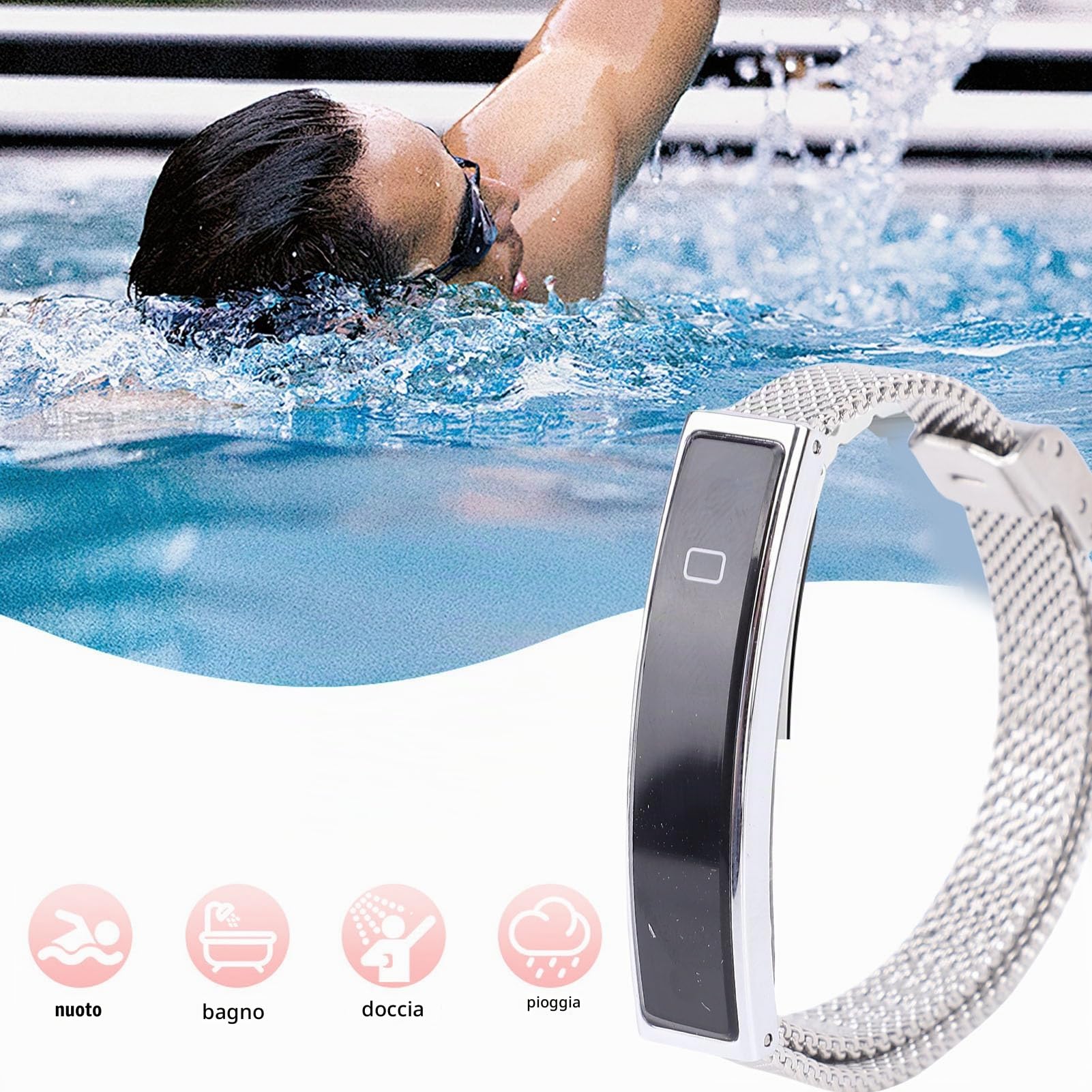 XUMIUZIY Bracciale Intelligente per Uomo Donna, Tracker di attività e Fitness, Supporta Promemoria Chiamate in Arrivo Contapassi, Cinturino Intelligente in Acciaio Resistente All'acqua (SILVER)