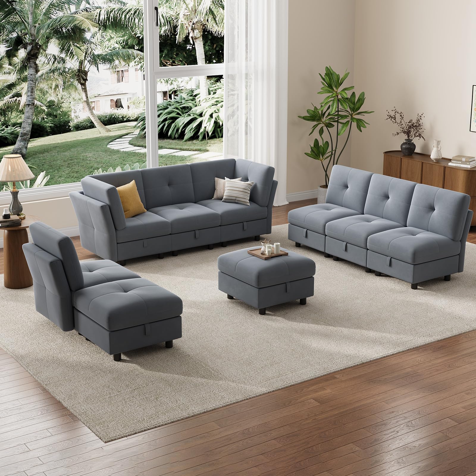 Photo 1 of 1 pc sofa(missing) Modular Sectional Sofa 9 Seat with Storage, u Shaped Velvet Couch with Convertible Ottomans, Modern Sleeper Sofa, High Support Living Room Furniture, Deep Seat Sectional for Apartment Home, Blue