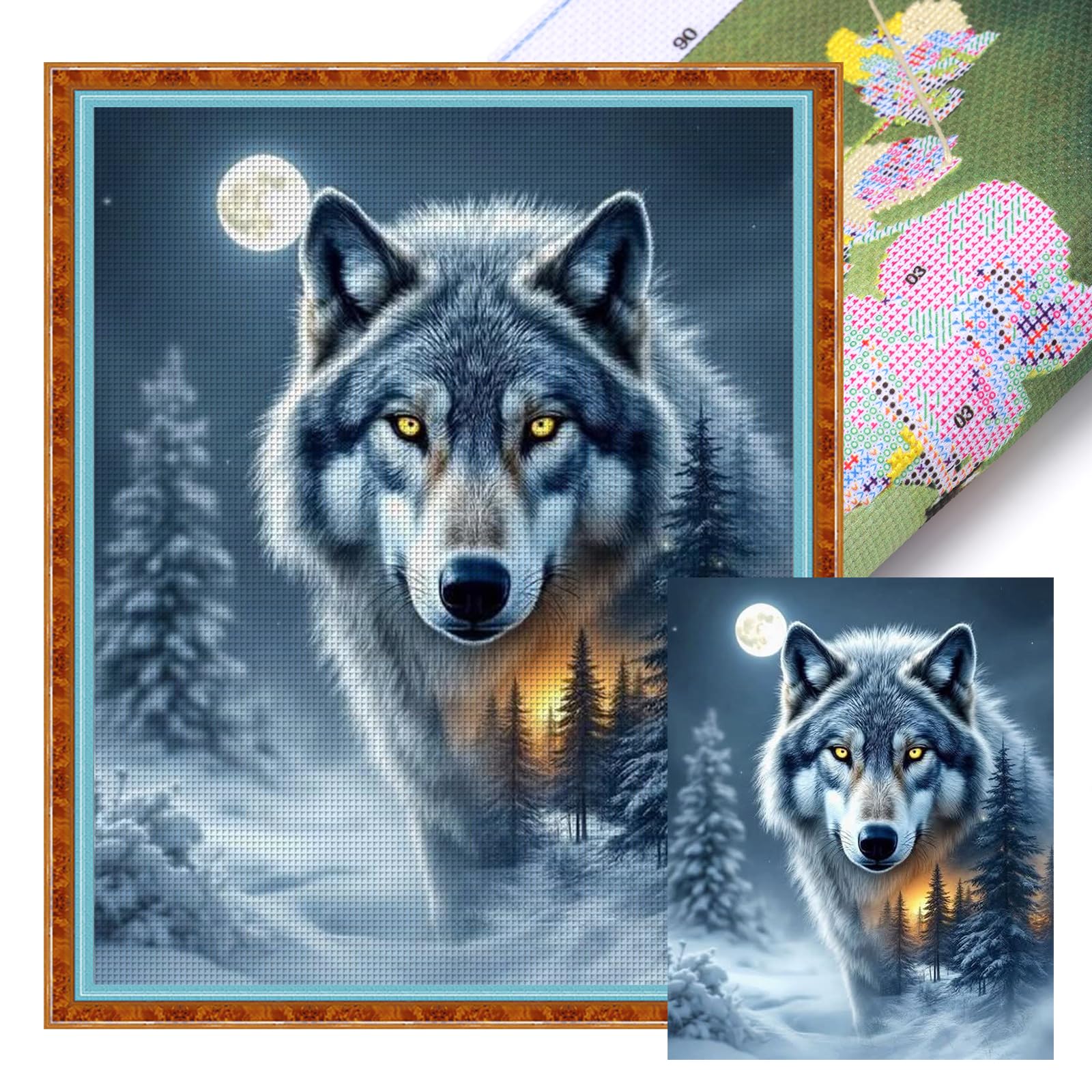 Poetrydraw 11Ctacc-12082__C__40x50 Wolf Forest Full 11Ct Diy Stamped Cross Stitch Kits 40X50cm For Adult Home Decor (11Ctacc-12082 C 40X50)