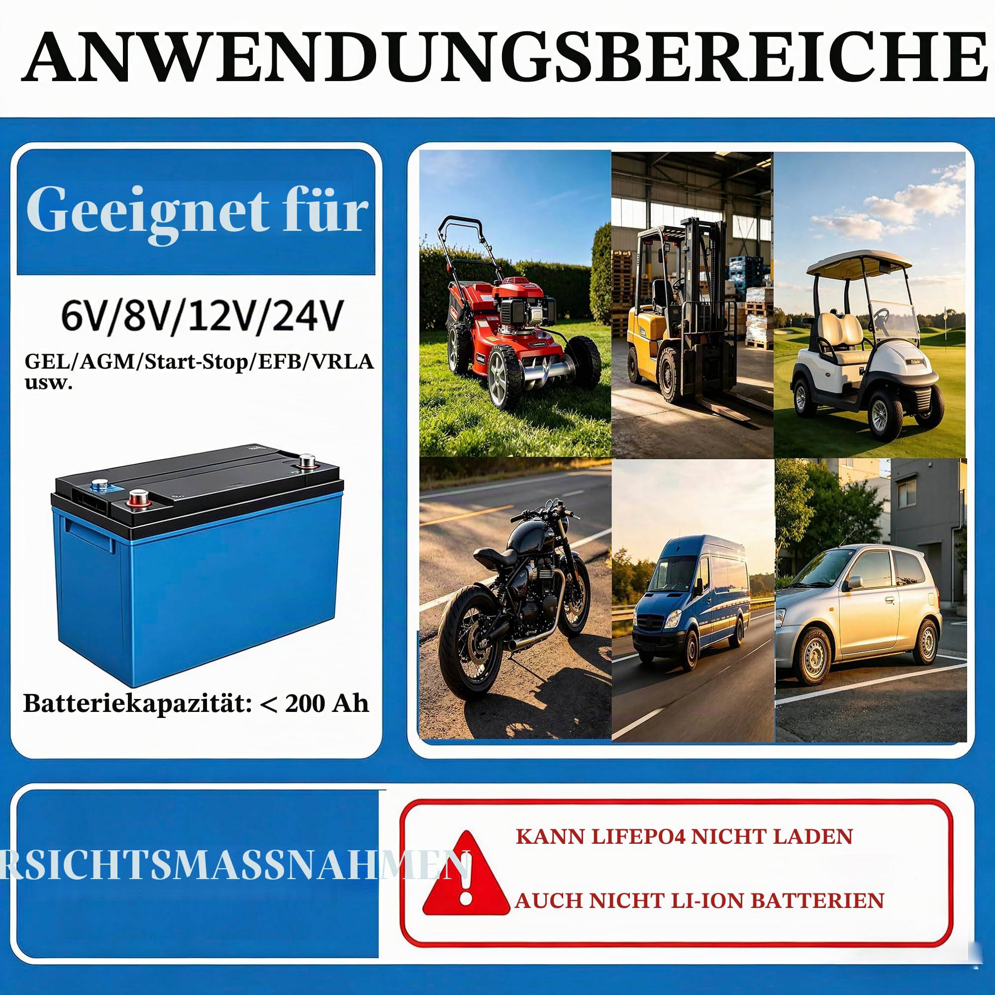 10A Autobatterieladegerät Intelligentes 6V 8V 12V 24V
