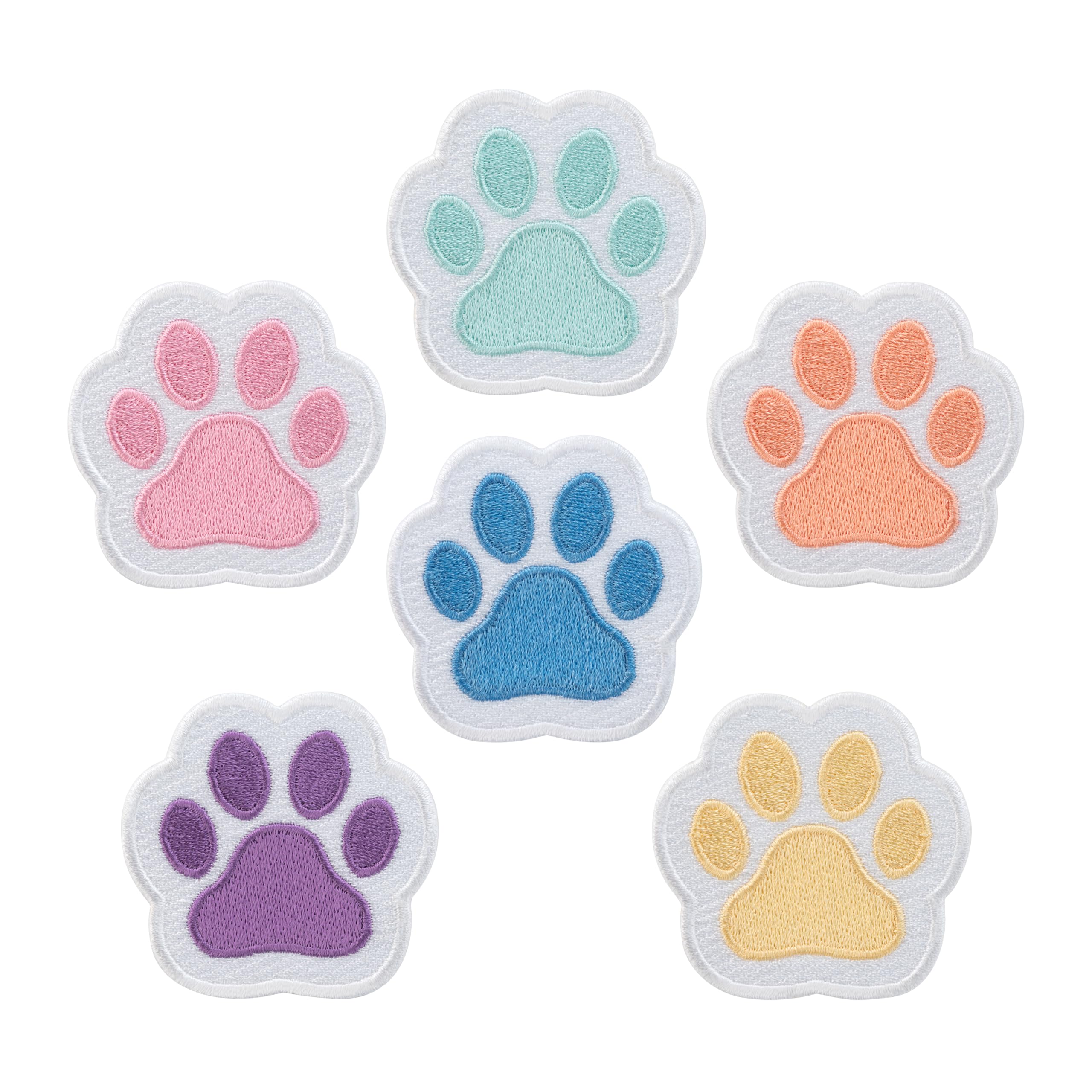 Urbanski Patch Six Animal Paws in Pastel Colors Embroidered Iron-On Patch 5 x 5.1 cm | Sew or Iron On Applique Badge
