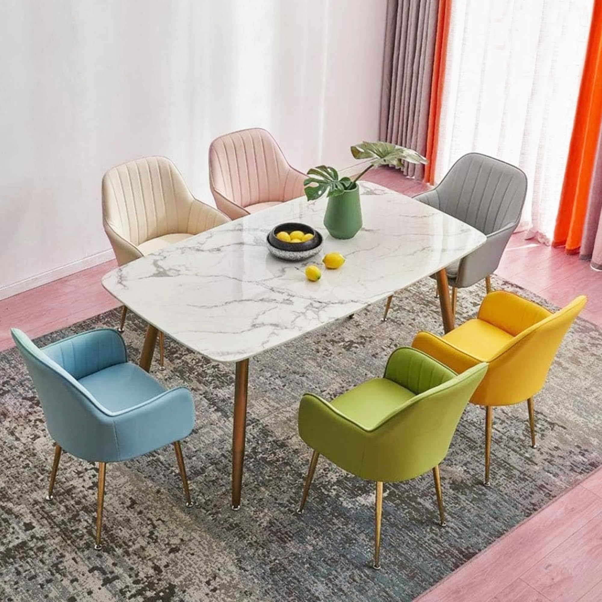 Chair Maker Velvet Dining Chair, Accent Arm Chairs, Golden Metal Legs, Chairs for Bedroom, Living Room, Restro, Hotels, Cafe, Cushioned Soft Seat with Arm Rest (Blue) 3
