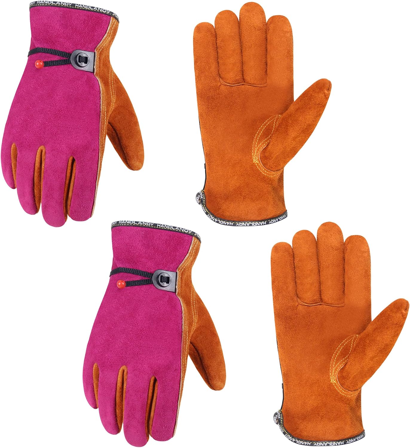 HANDLANDY HLDD 2 Pairs Leather Work Gloves for Men & Women, Reinforced Durable Palm for Welding, Farm, Gardening, Driving