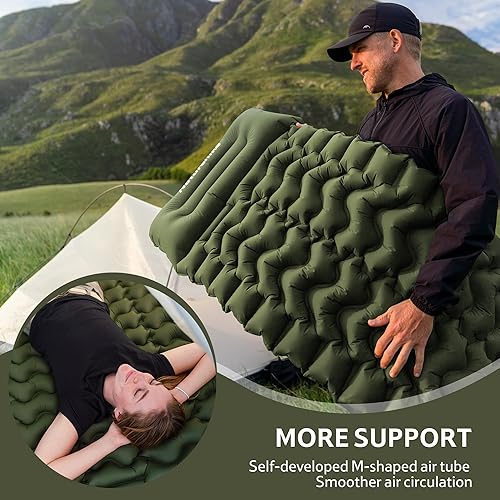 Miniatura 7 de Naturehike Colchoneta inflable ultraligera para dormir con almohada incorporada, colchón de aire ligero de 2.6 pulgadas para mochileros, senderismo,