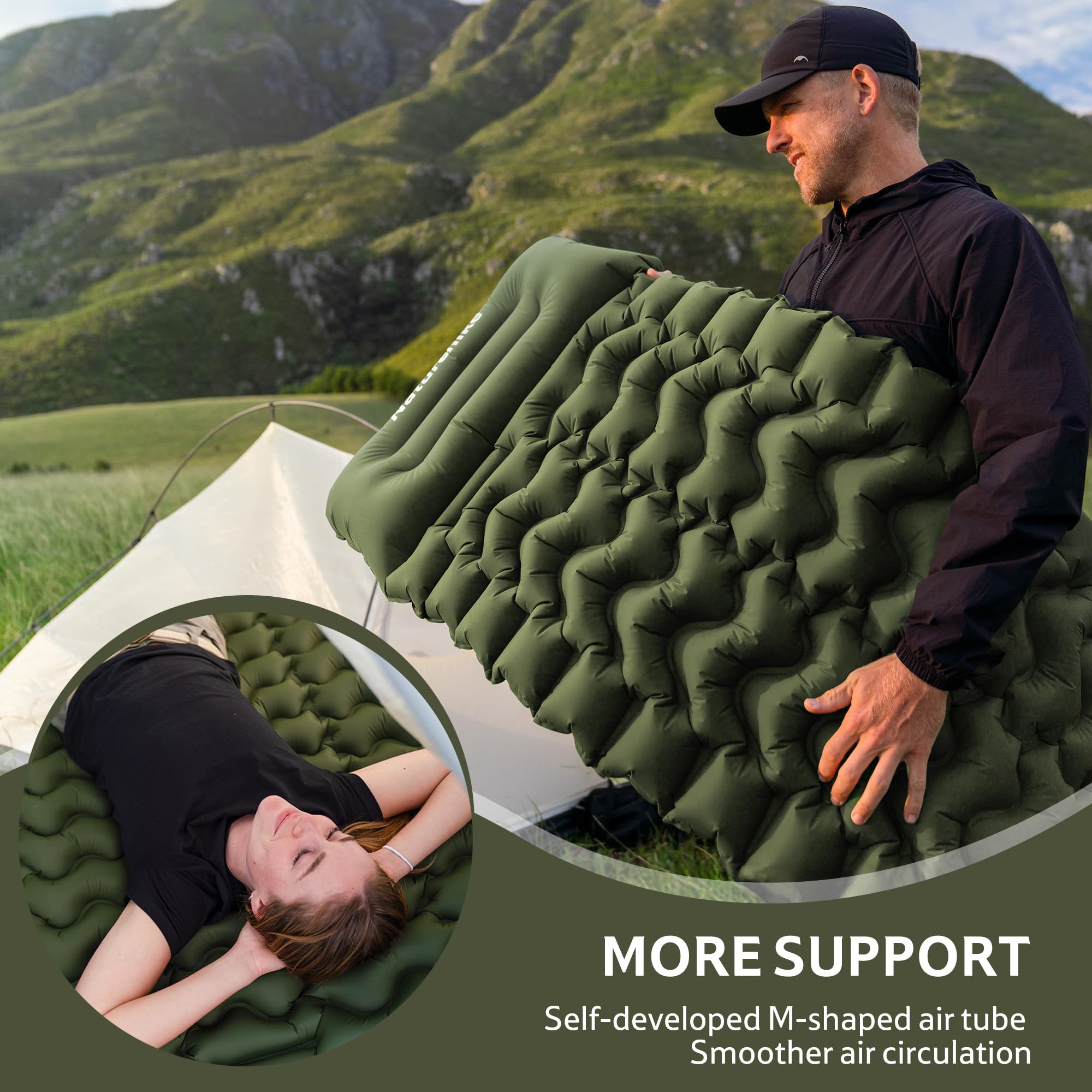 Naturehike Colchoneta de dormir para camping, ultraligera con almohada integrada con bomba de pie