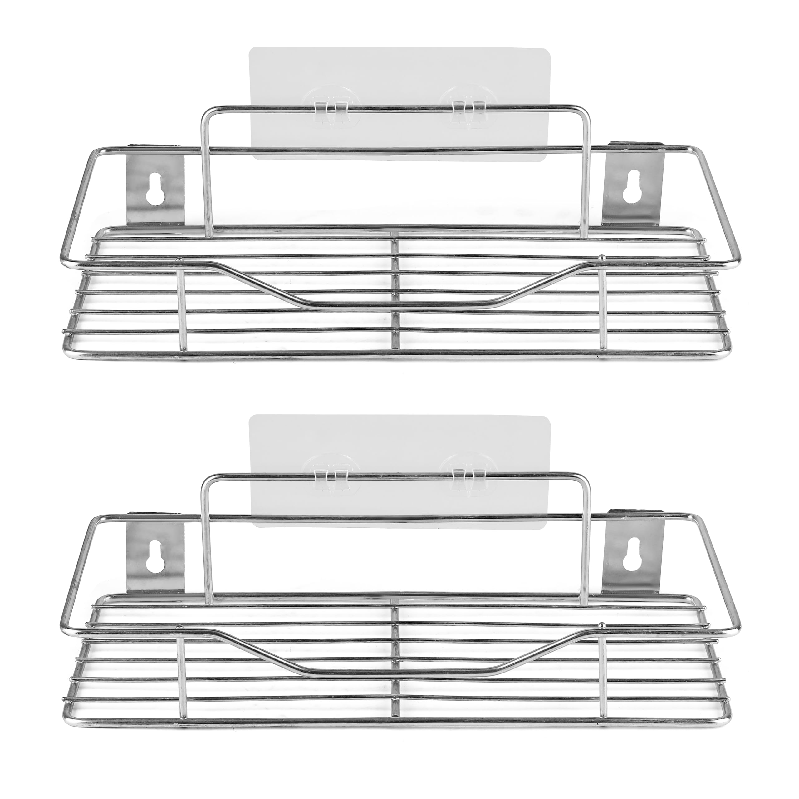 Stainless Steel Wall Mounted Kitchen Storage Rack | Multipurpose Spice Rack Shelf for Kitchen & Bathroom | Organizer with Strong Sticker | Rust Resistant Shelf (33 x 15 x 5.5 cm) (2 Pcs)-image-33