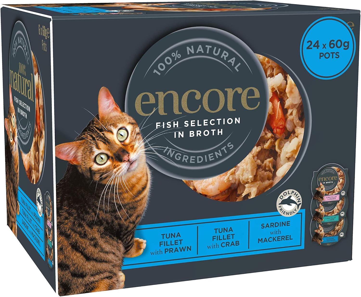 Encore 100 Wet Cat Food Fish Selection in Broth, 4 x 6 x 60g (Total 24