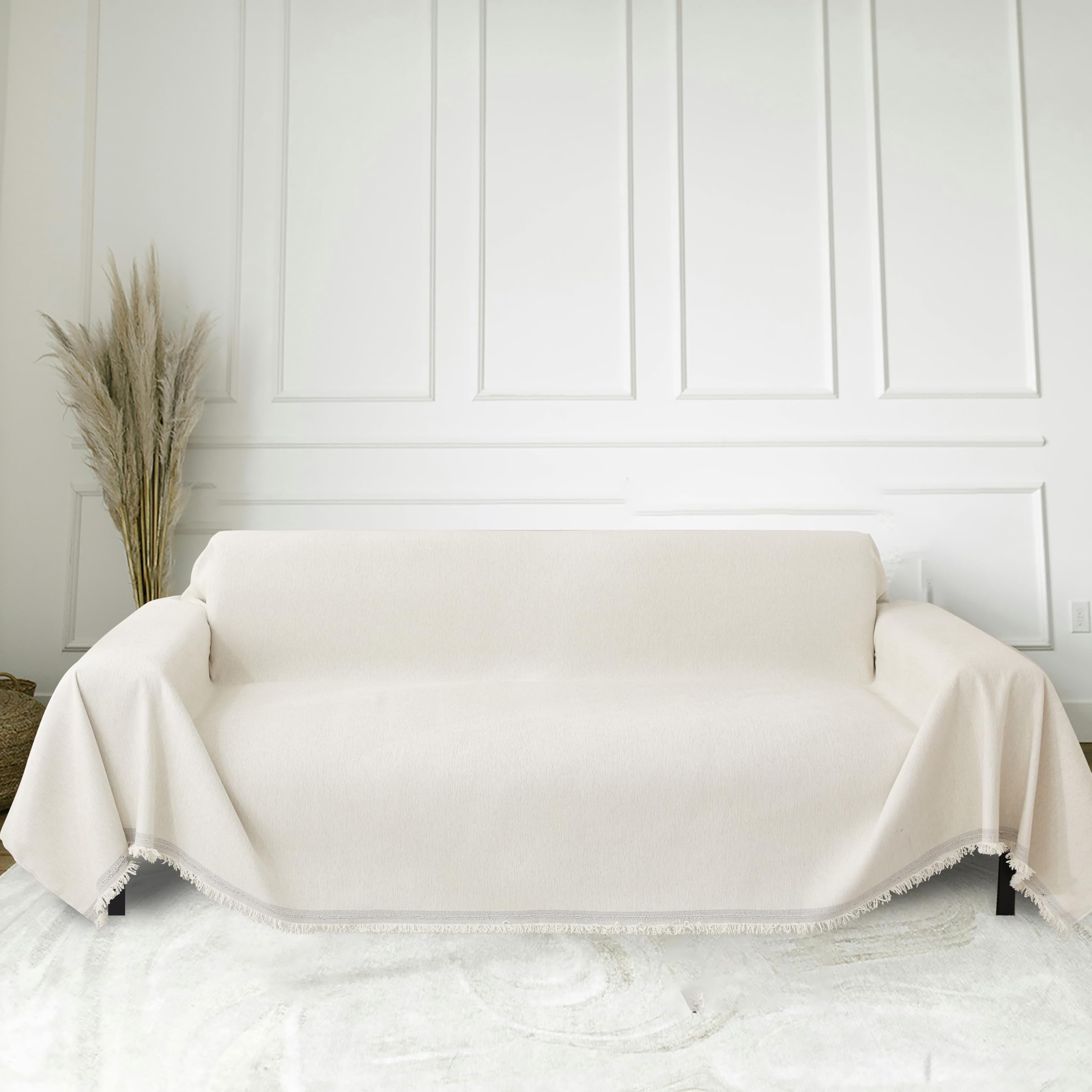 Copridivano Coperta Divano，Fodera Copridivano Lavabile, Cuscino divano in ciniglia,Multiuso Copritutto Divano Grande,per casa, divano del soggiorno, ufficio (Bianco, 180 x 340 cm)