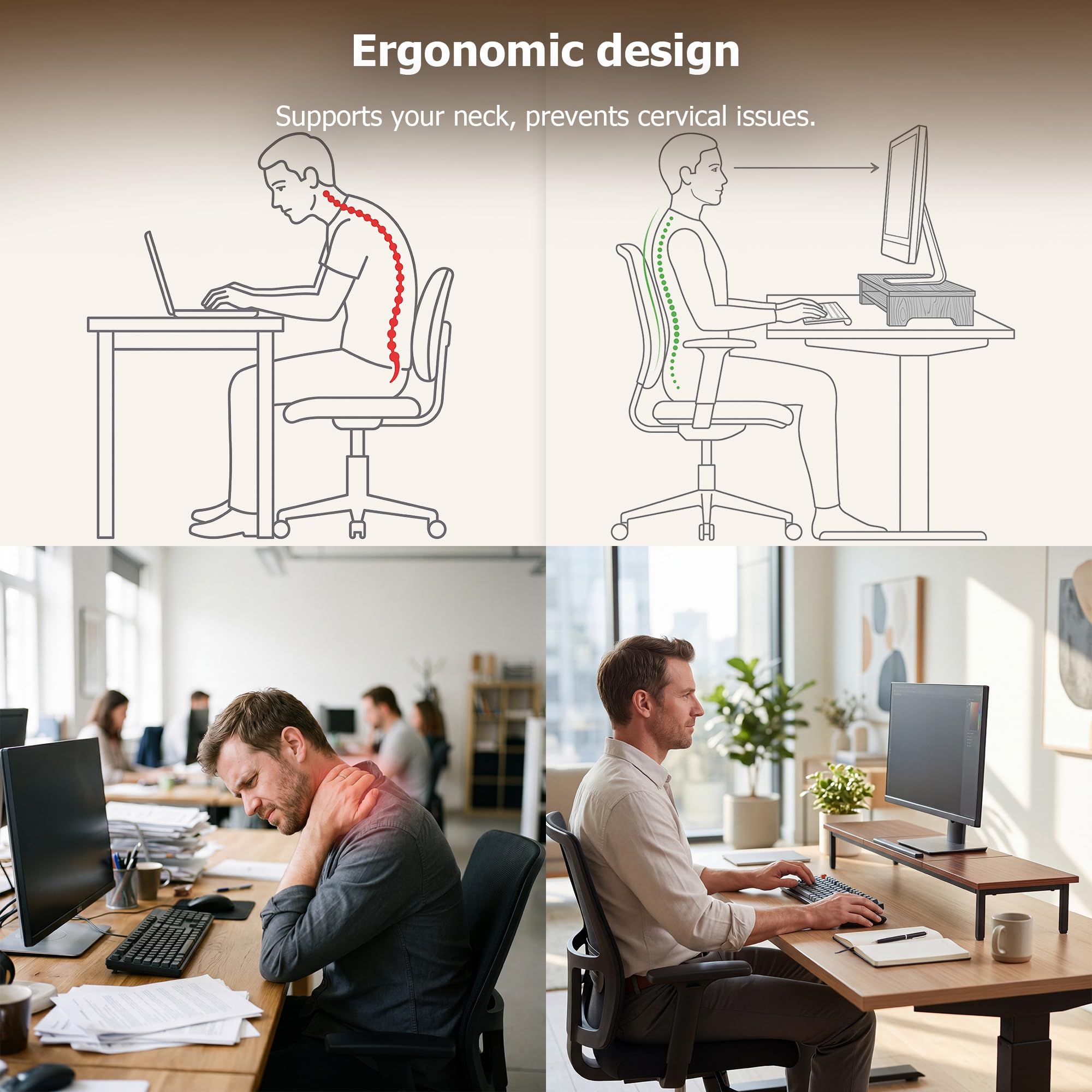 Dual Monitorständer, 2-in-1-verstellbarer Laptop-Tisch, 100*24*14CM Monitor Erhöhung Schreibtisch Monitorständer Holz Computer Monitor Stand, Ergonomische Bildschirmerhöhungm für Büro und Home Office