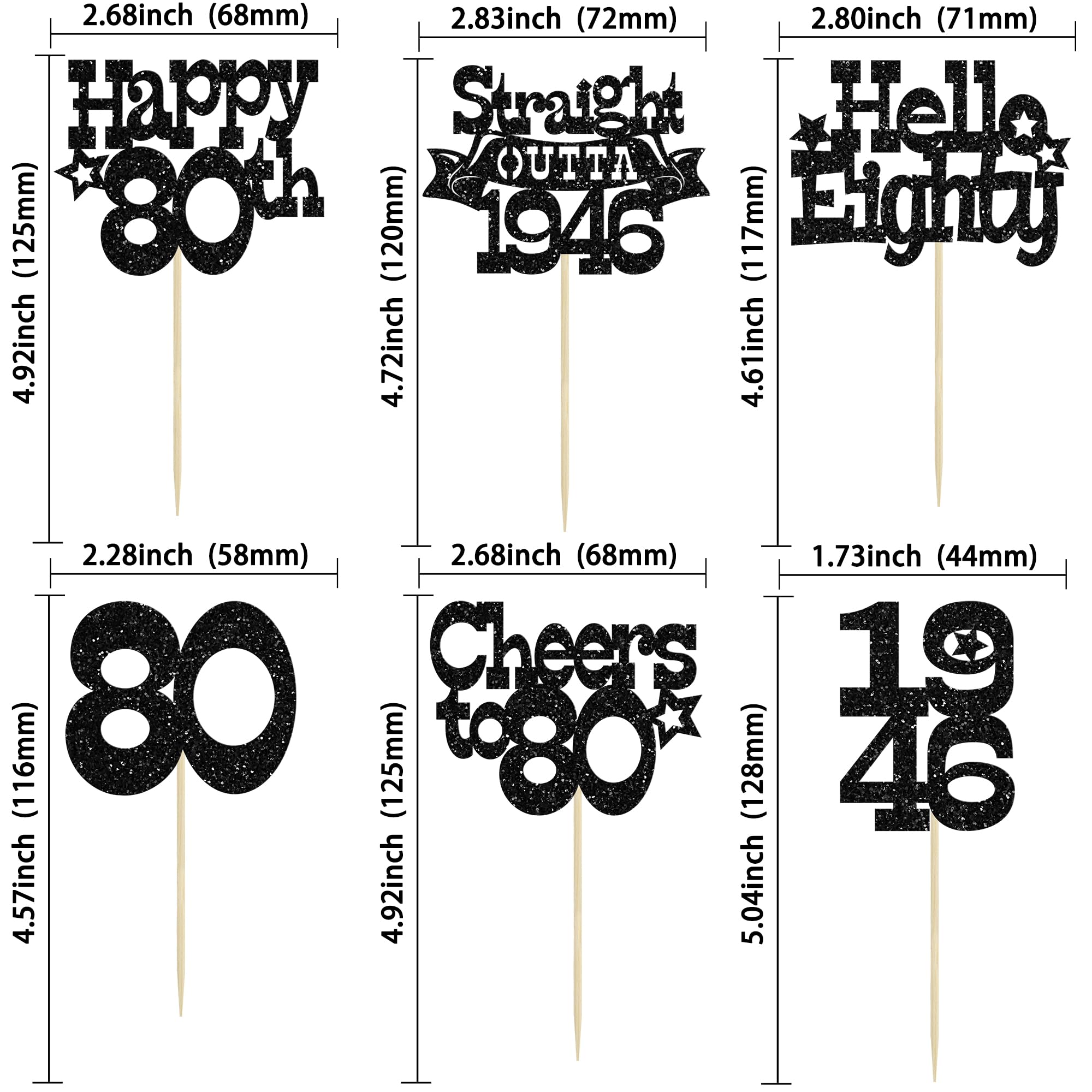 Ephlyn 30Pcs Straight Outta 1946 Cupcake Toppers Glitter Eighty Happy 80th Birthday Cupcake Picks Cheers to 80 Years Cake Decorations for Happy 80th Birthday Anniversary Party Supplies Black - Image 2