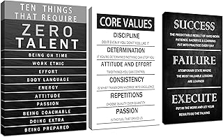 Zero Talent Poster Motivational Office Quotes Wall Art Core Values Inspirational Wall Decor Canvas Print 3 Panel Picture Artwork for Living Room Bedroom Home Decor Framed Ready to Hang [48''Wx 24''H]