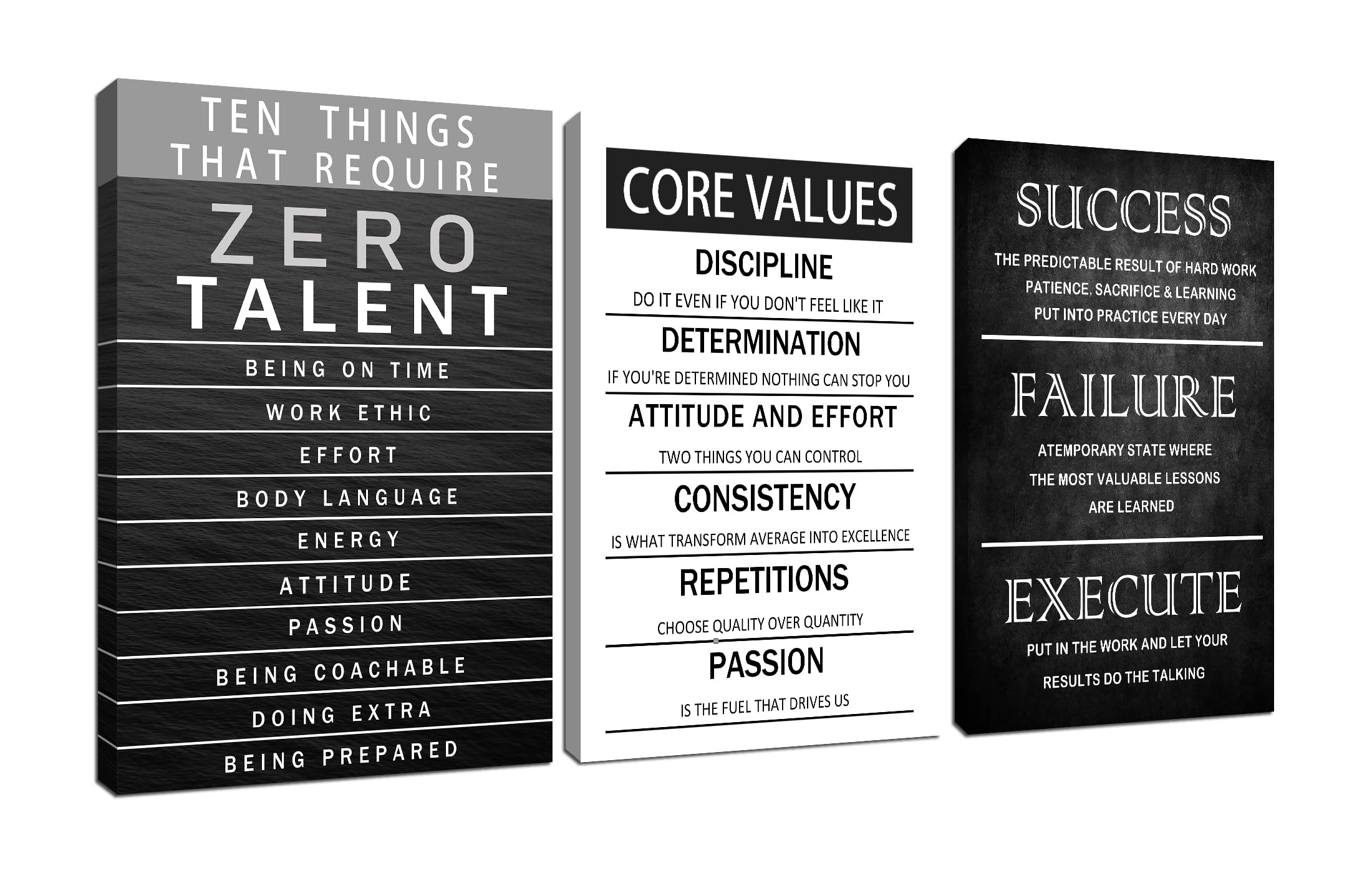 Office Inspirational Canvas Wall Art Core Values Quote Motivational Wall Decor Zero Talent Poster Picture Print 3 Panels Modern Inspiring Painting