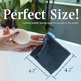 myHomeBody Soap Pocket Squares Exfoliating Pouch, Body Scrubber, Exfoliator Sponge for Bath or Shower, or Leftover Bits Saver, Graphite Gray, 9 Pack + 6 Lift Pads