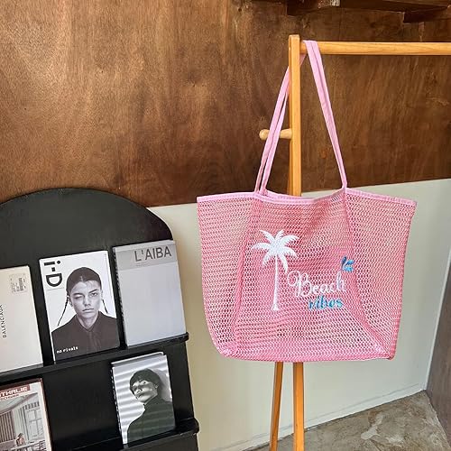 Miniatura 7 de ukia Bolsa de playa de malla, bolsas de playa de gran capacidad para mujer, bolsa de playa plegable con bolsillo con cremallera