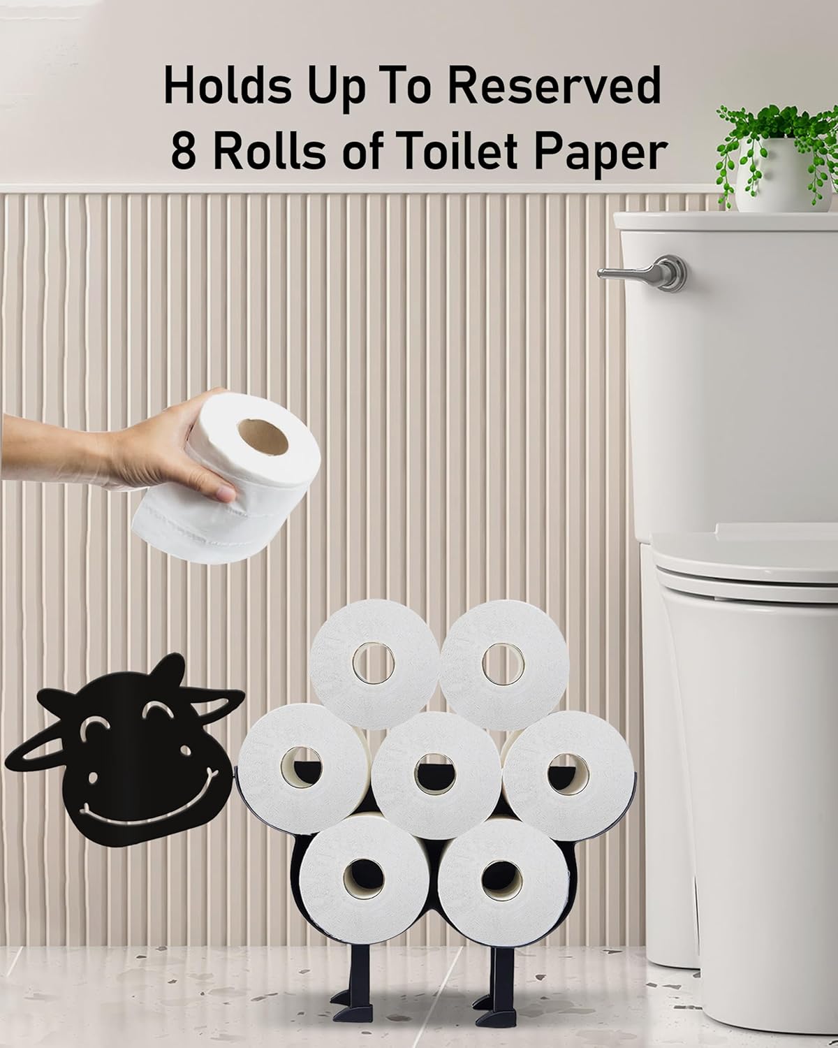 Cow Toilet Paper Holder for Extra 8 Rolls, Wall Mounted Decorative Toilet Paper Storage, Farmhouse Bathroom Cute Decor Freestanding Accessories Storage Cabinet